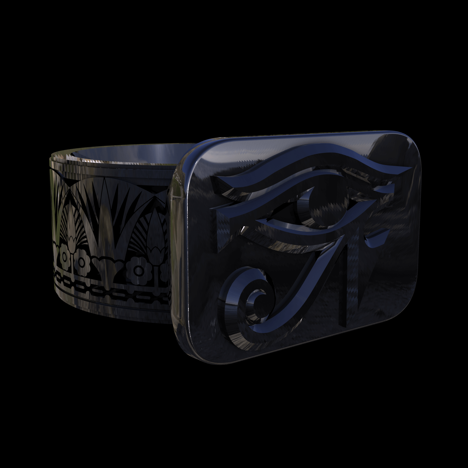 Sterling silver manufactured using wax casting, polished for a slightly textured, mild sheen surface, and recessed details blackened for a steampunk look.