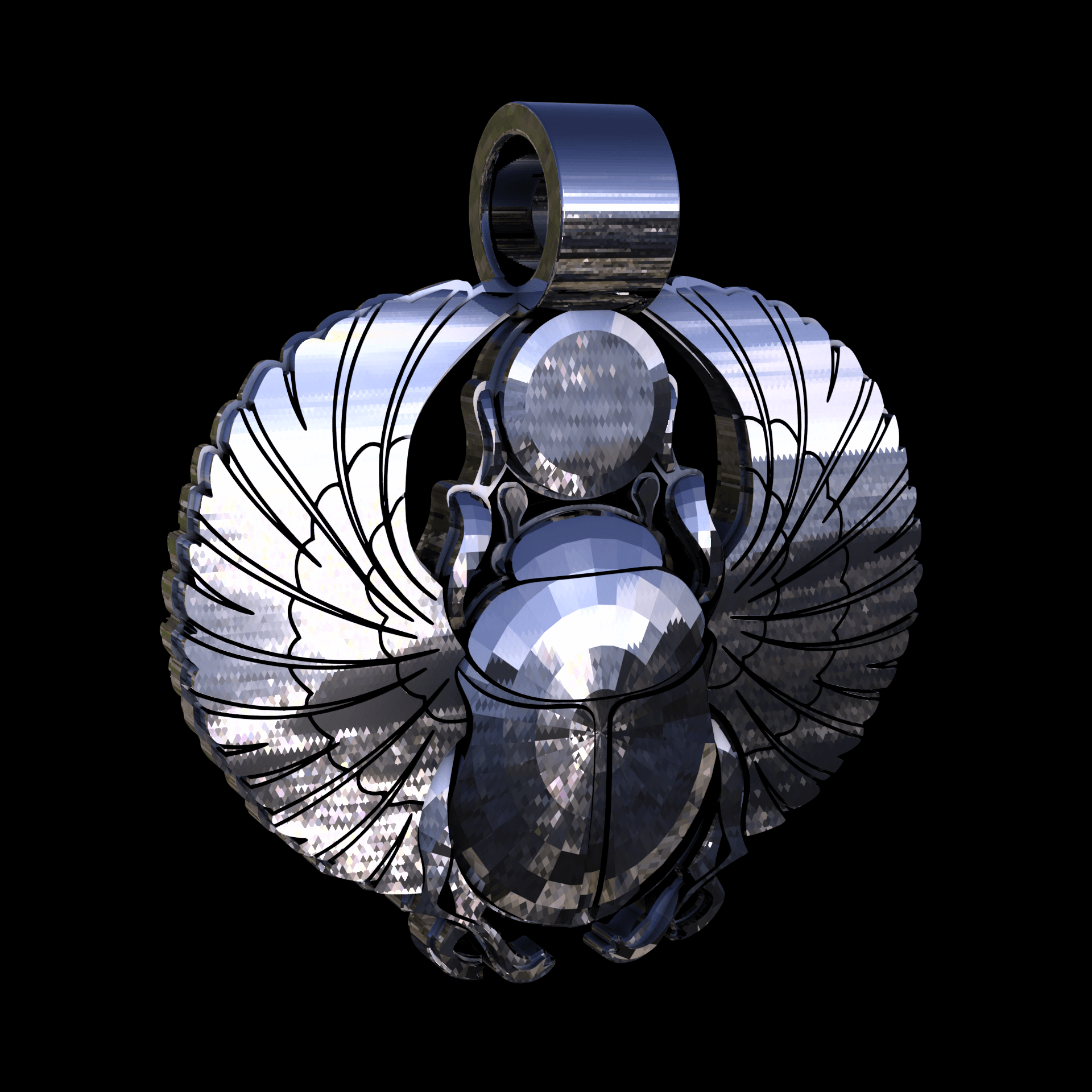 Sterling silver manufactured using wax casting, with extensive polishing reaching intricate details, acheiving a elegant, sleek shiny surface with a fine sheen.