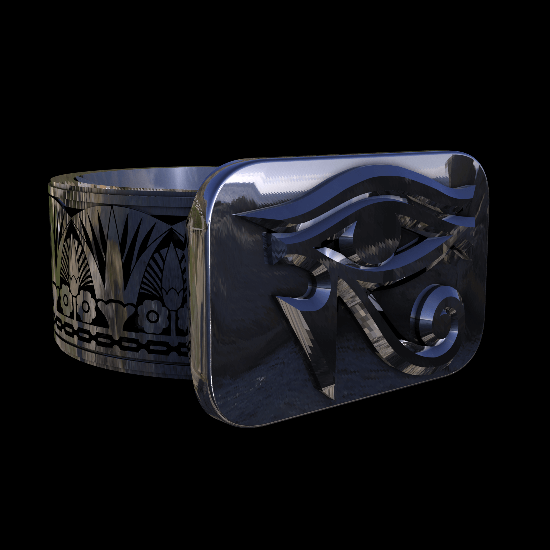 Sterling silver manufactured using wax casting, with extensive polishing reaching intricate details, acheiving a elegant, sleek shiny surface with a fine sheen.