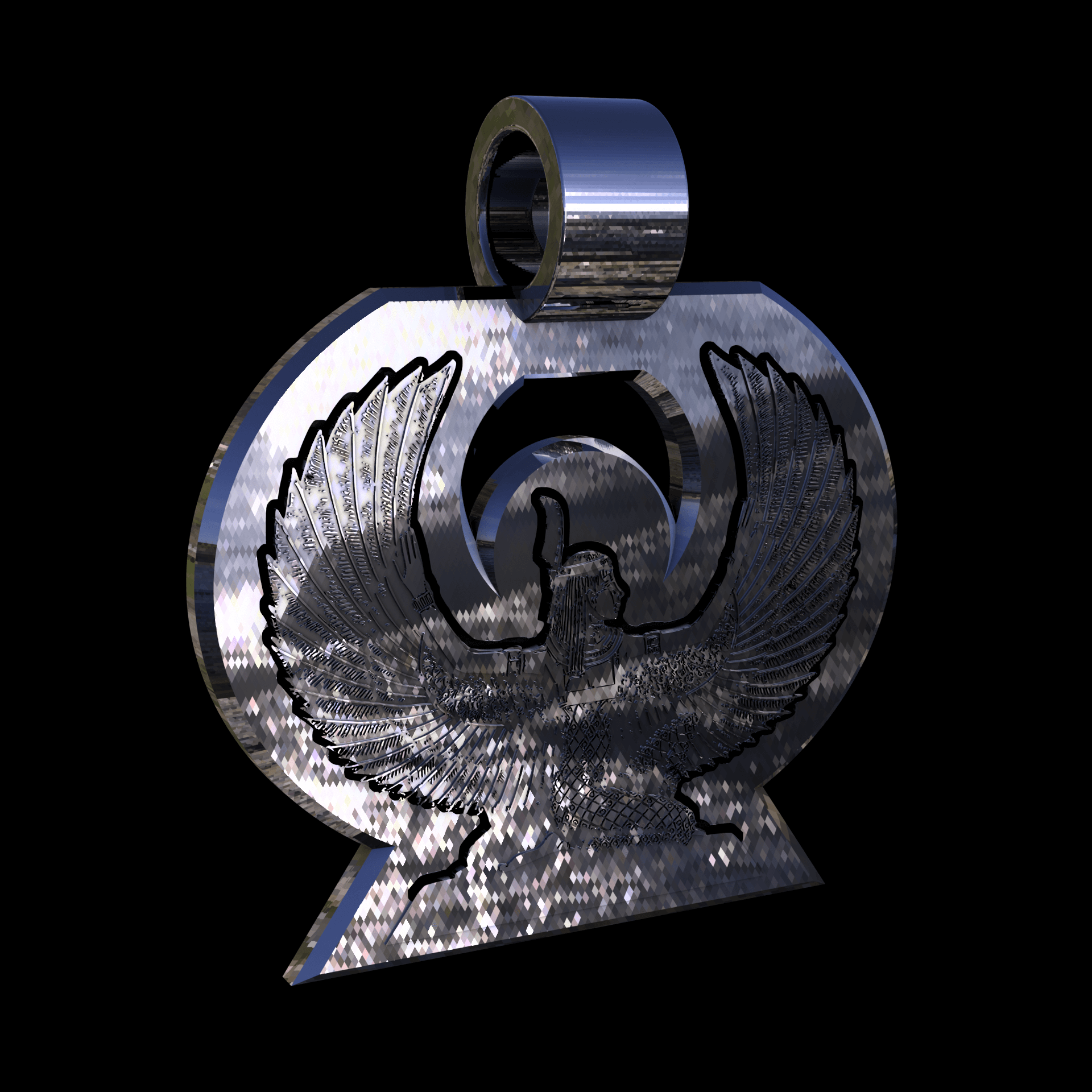 Sterling silver manufactured using wax casting, with extensive polishing reaching intricate details, acheiving a elegant, sleek shiny surface with a fine sheen.