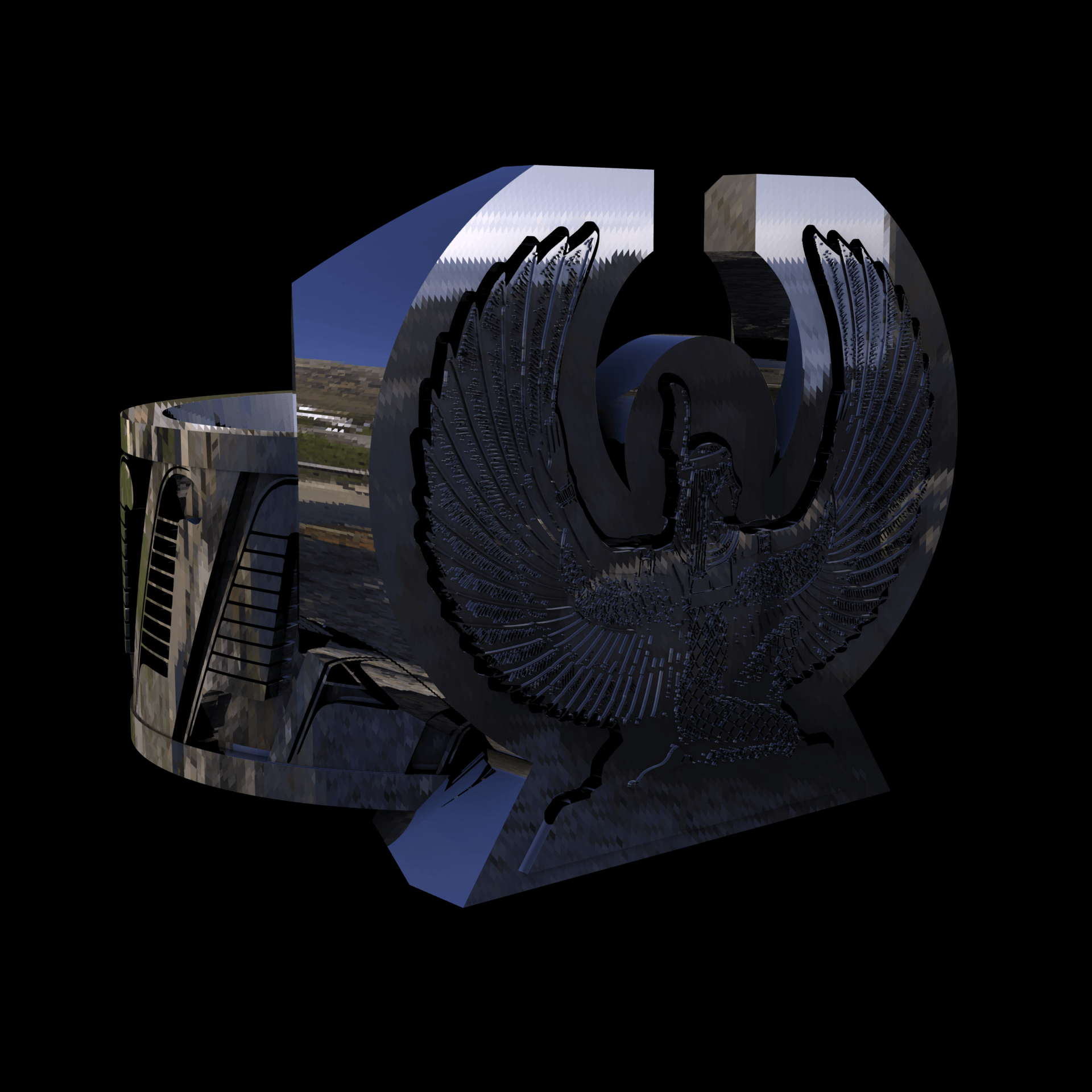 Sterling silver manufactured using wax casting, with extensive polishing reaching intricate details, acheiving a elegant, sleek shiny surface with a fine sheen.