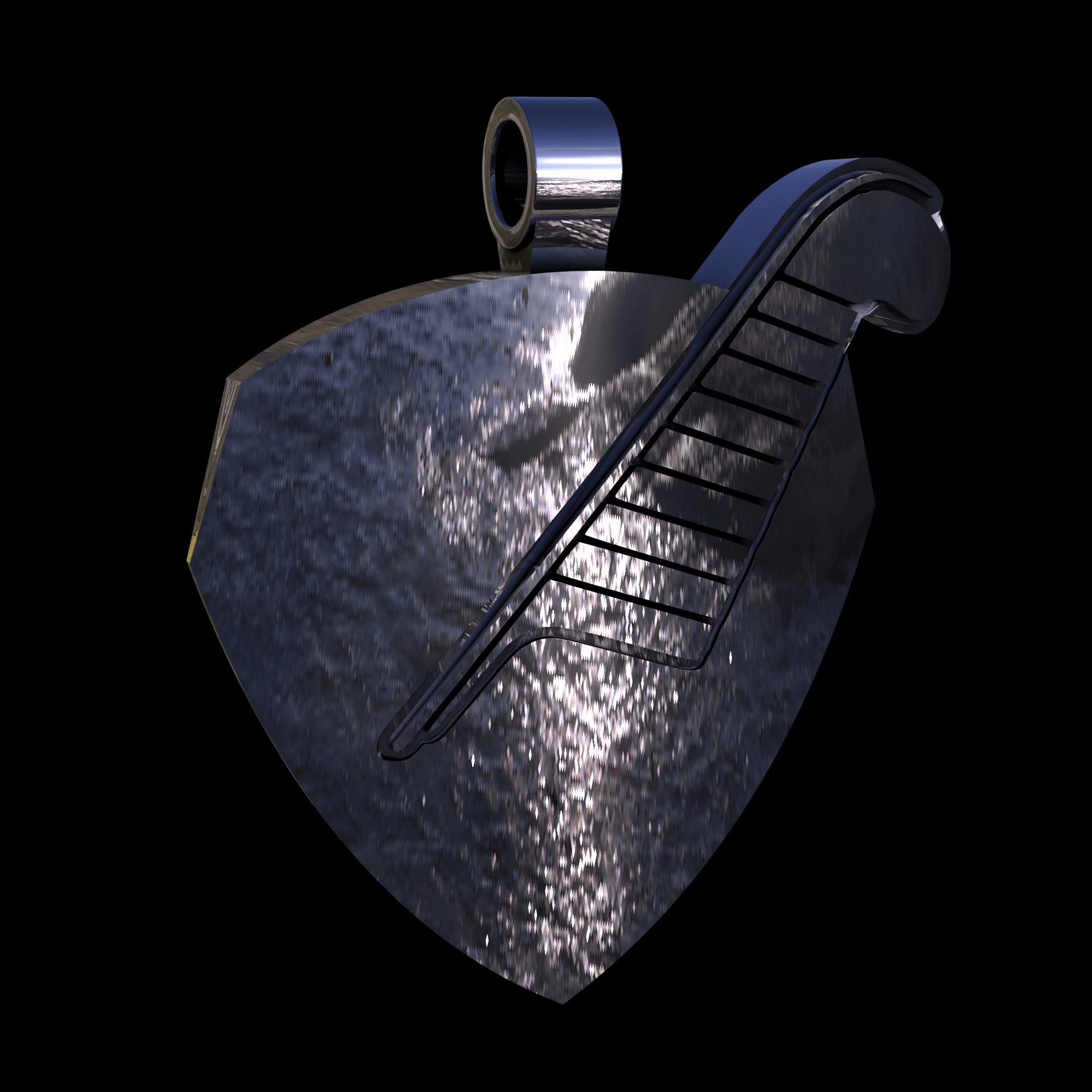 Sterling silver manufactured using wax casting, with extensive polishing reaching intricate details, acheiving a elegant, sleek shiny surface with a fine sheen.