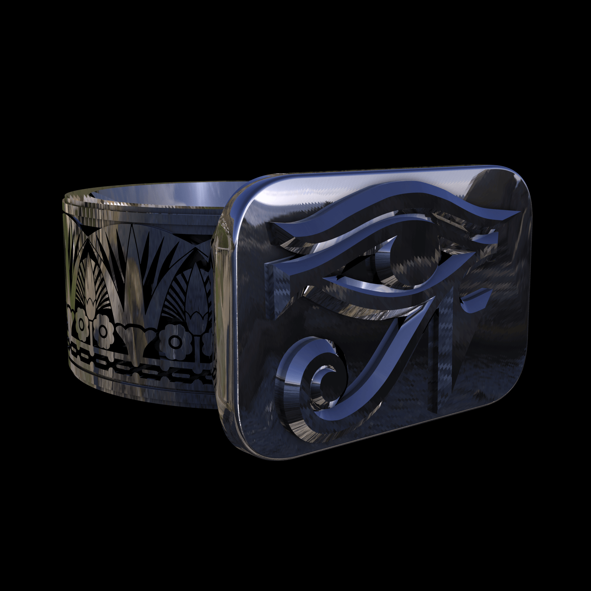 Sterling silver manufactured using wax casting, with extensive polishing reaching intricate details, acheiving a elegant, sleek shiny surface with a fine sheen.