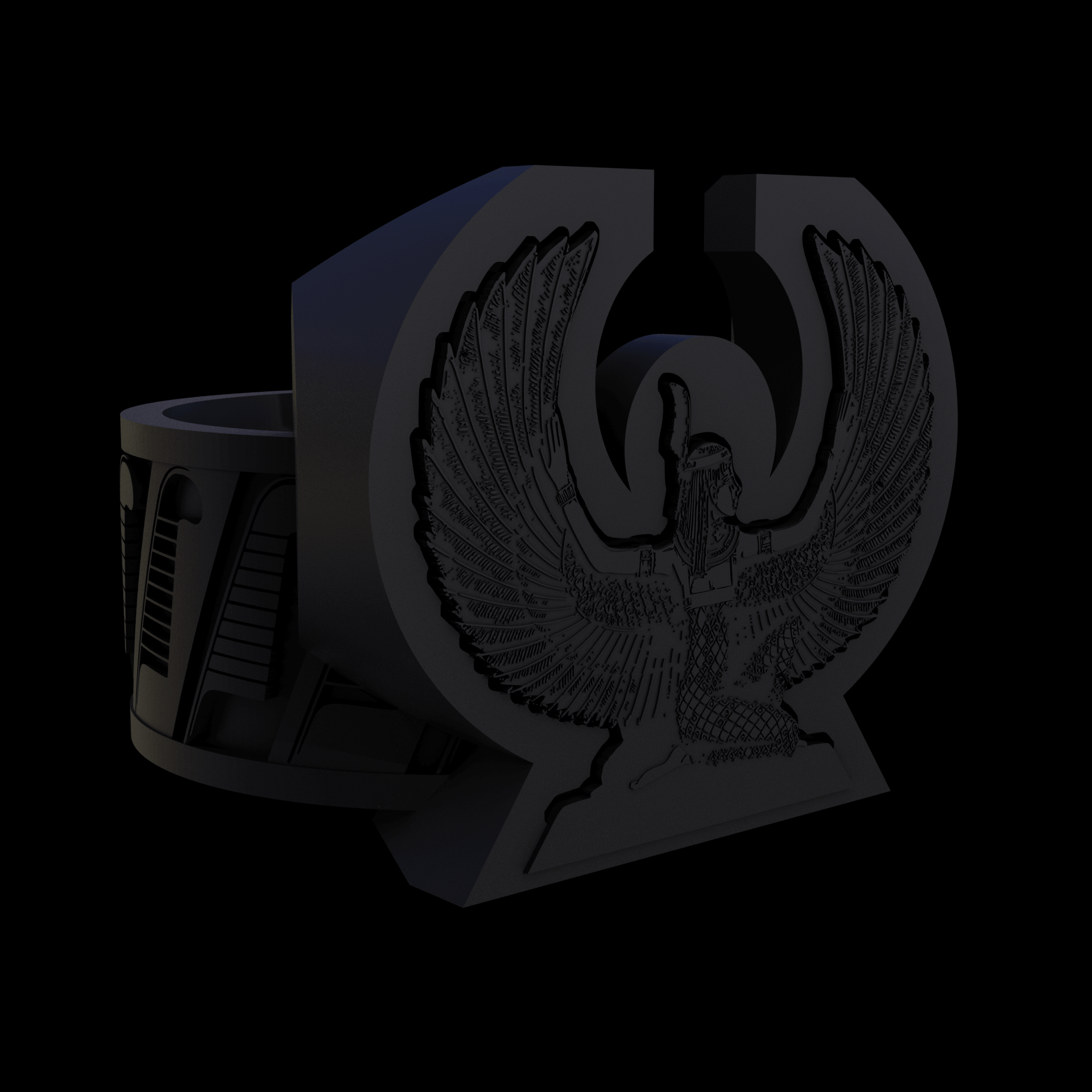 Bronze infused 420 stainless steel, manufactured using 3D printing, treated for a dark grey matte surface finish, with visible print lines.