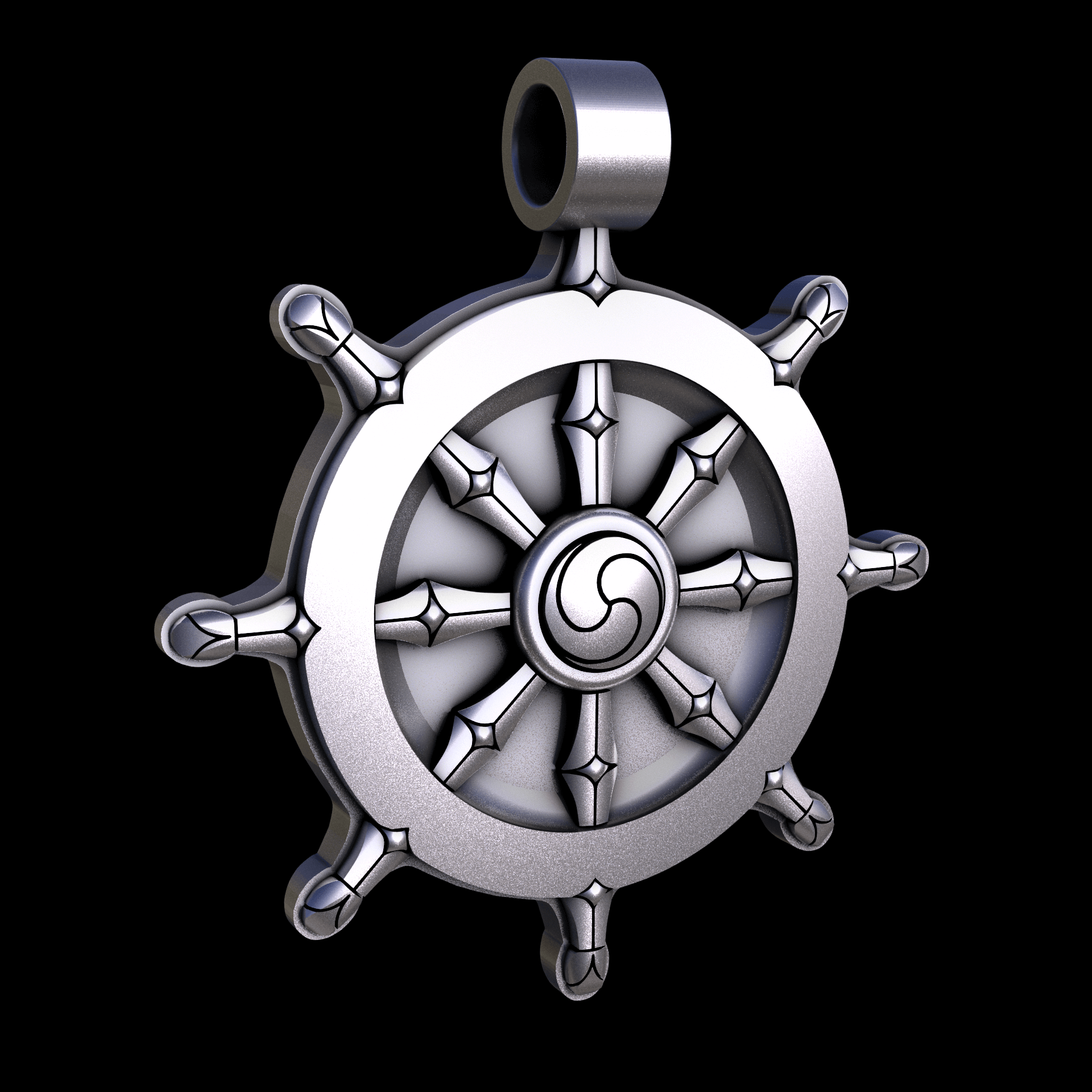 Sterling silver manufactured using wax casting, and lightly polished with a rough matte surface finish.