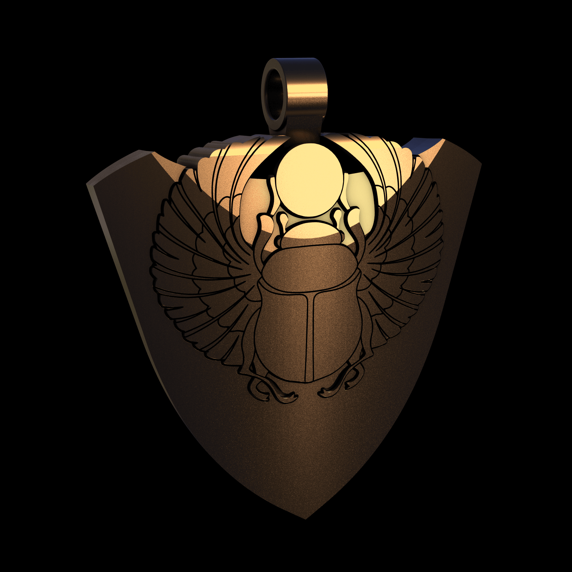 Bronze infused 420 stainless steel, manufactured using 3D printing, polished and enrobed in 24k gold with a mild sheen, with visible print lines.