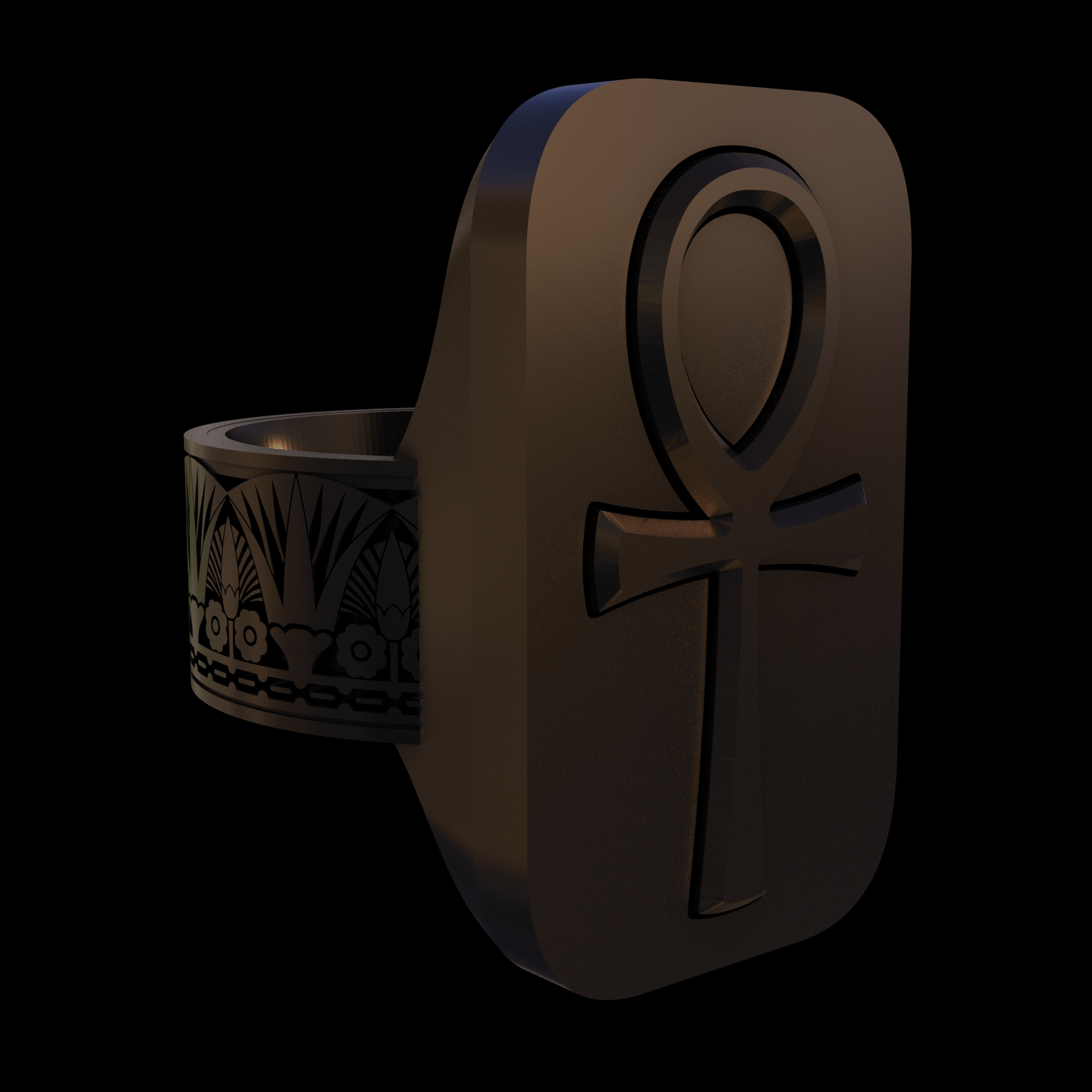 Bronze infused 420 stainless steel, manufactured using 3D printing, polished and enrobed in 24k gold with a mild sheen, with visible print lines.