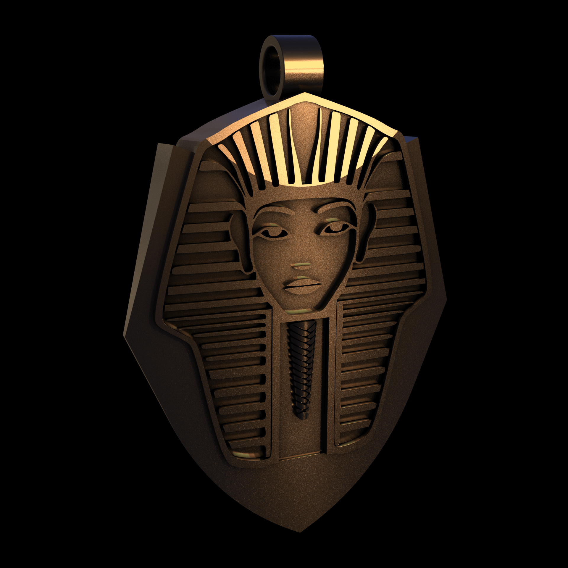 Bronze infused 420 stainless steel, manufactured using 3D printing, polished and enrobed in 24k gold with a mild sheen, with visible print lines.