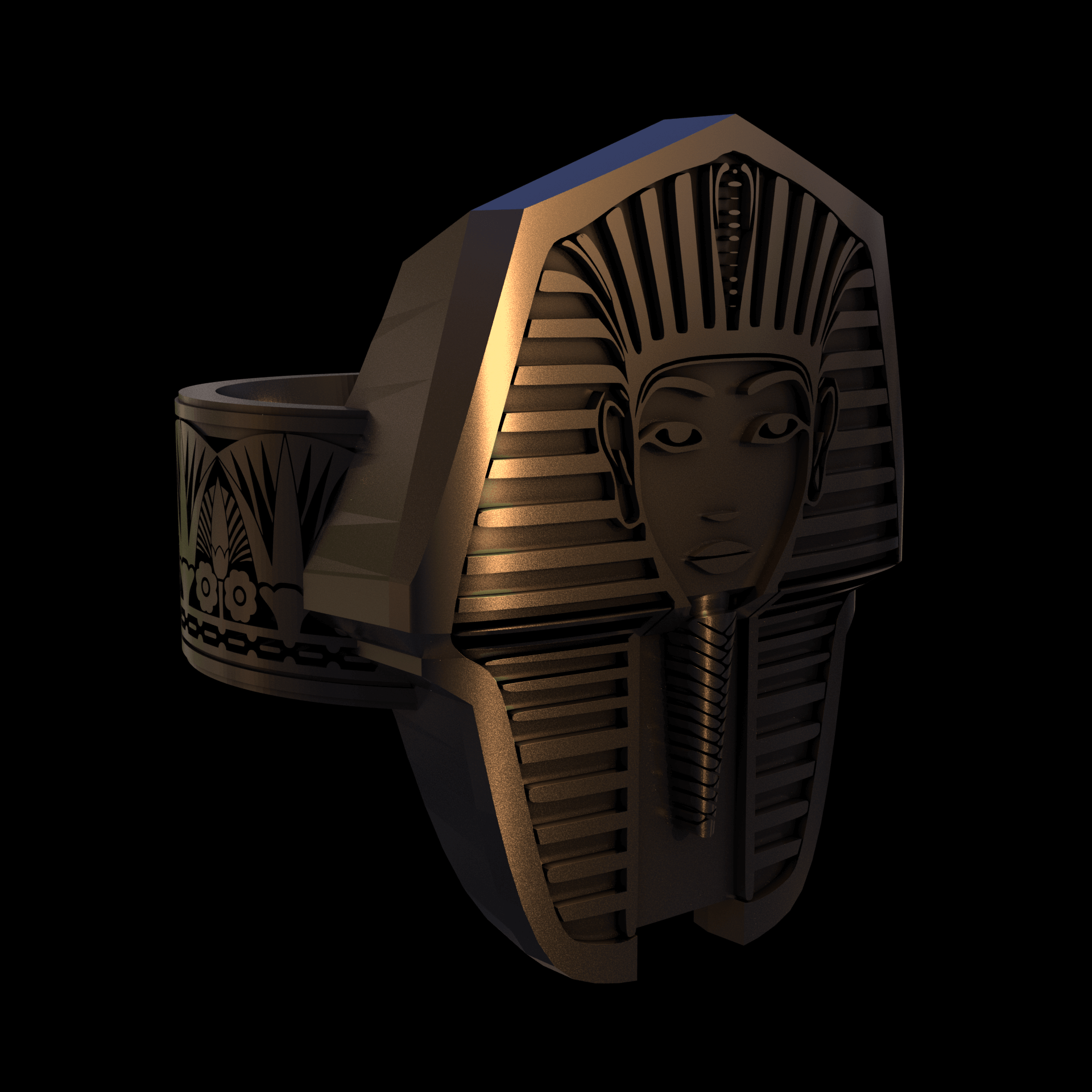 Bronze infused 420 stainless steel, manufactured using 3D printing, polished and enrobed in 24k gold with a mild sheen, with visible print lines.