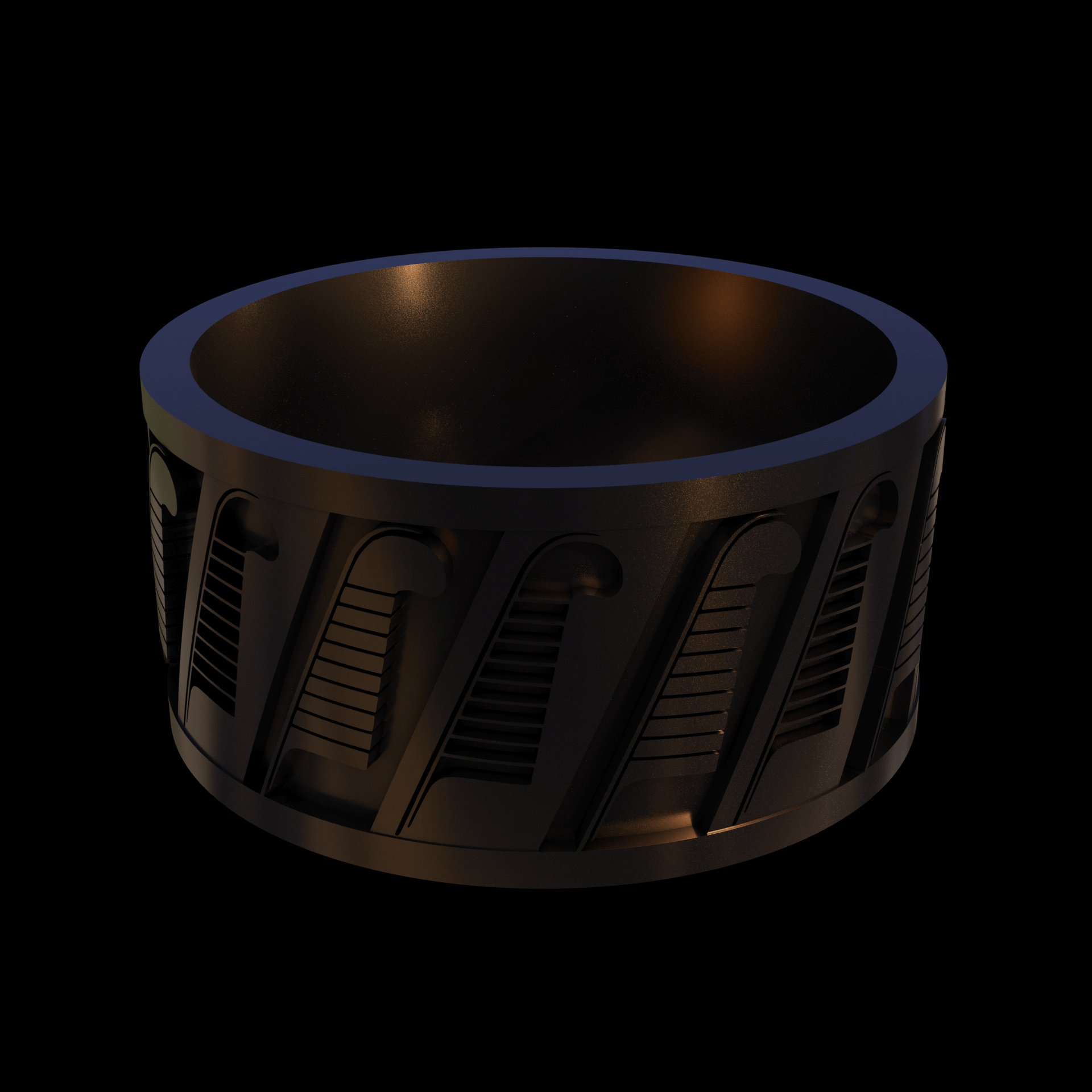 Bronze infused 420 stainless steel, manufactured using 3D printing, polished and enrobed in 24k gold with a mild sheen, with visible print lines.