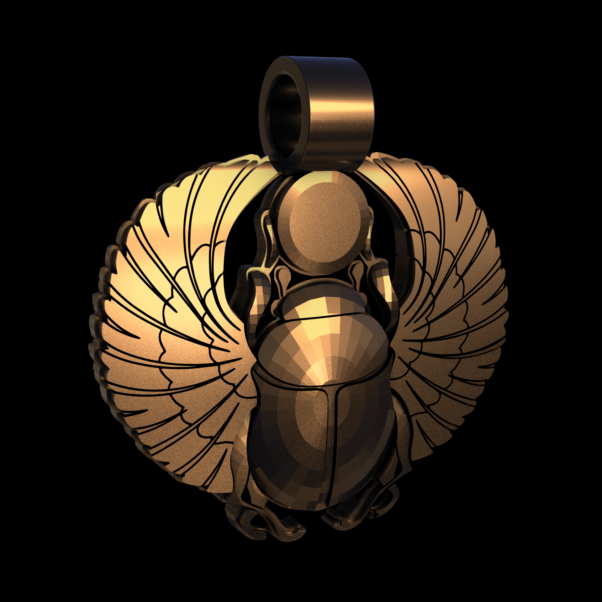 Bronze infused 420 stainless steel, manufactured using 3D printing, polished and enrobed in 24k gold with a mild sheen, with visible print lines.