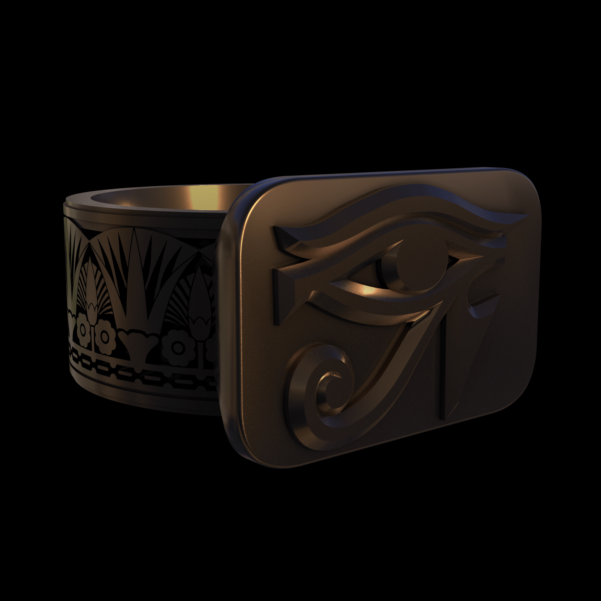 Bronze infused 420 stainless steel, manufactured using 3D printing, polished and enrobed in 24k gold with a mild sheen, with visible print lines.
