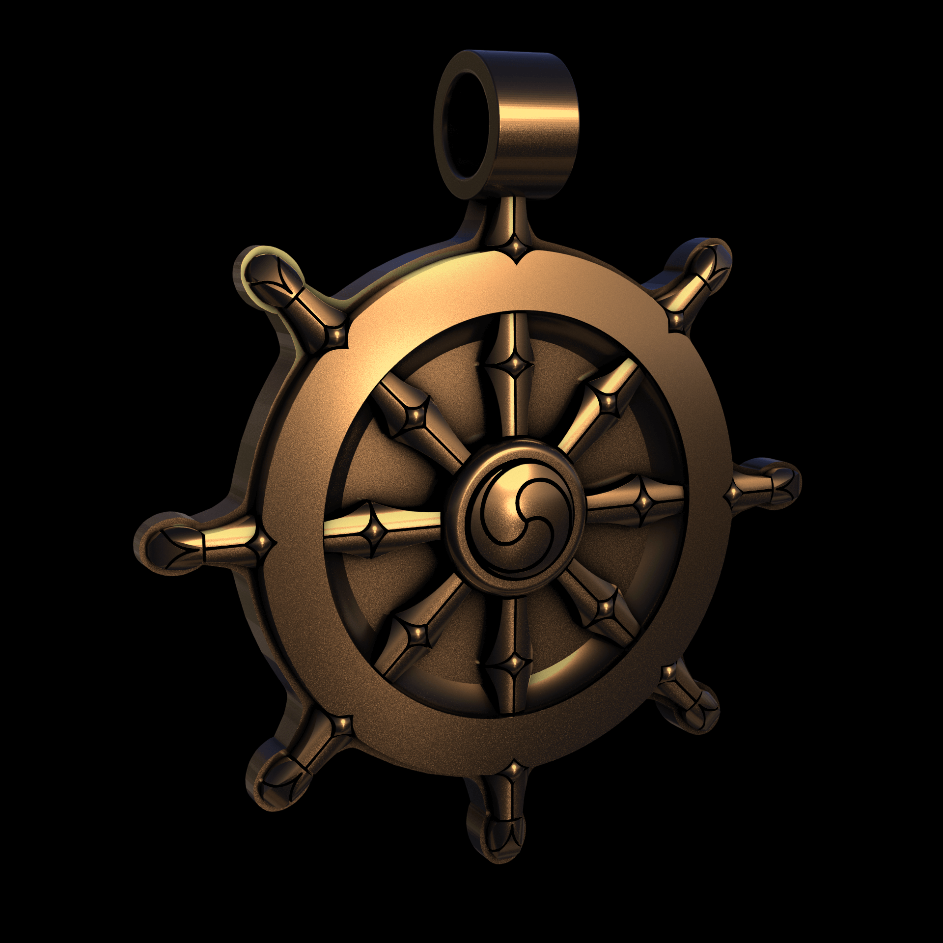 Bronze infused 420 stainless steel, manufactured using 3D printing, polished and enrobed in 24k gold with a mild sheen, with visible print lines.