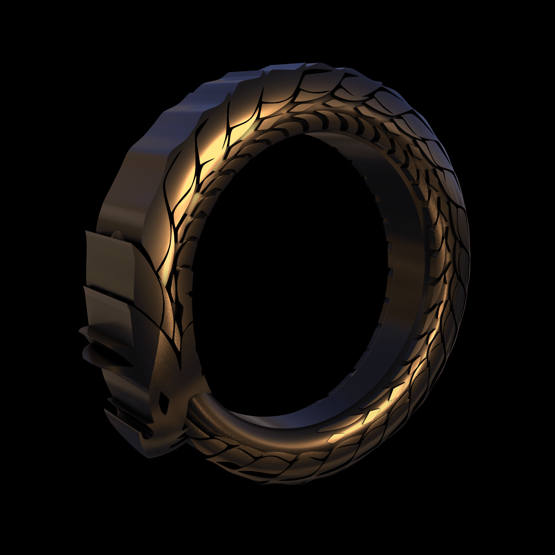 Bronze infused 420 stainless steel, manufactured using 3D printing, polished and enrobed in 24k gold with a mild sheen, with visible print lines.
