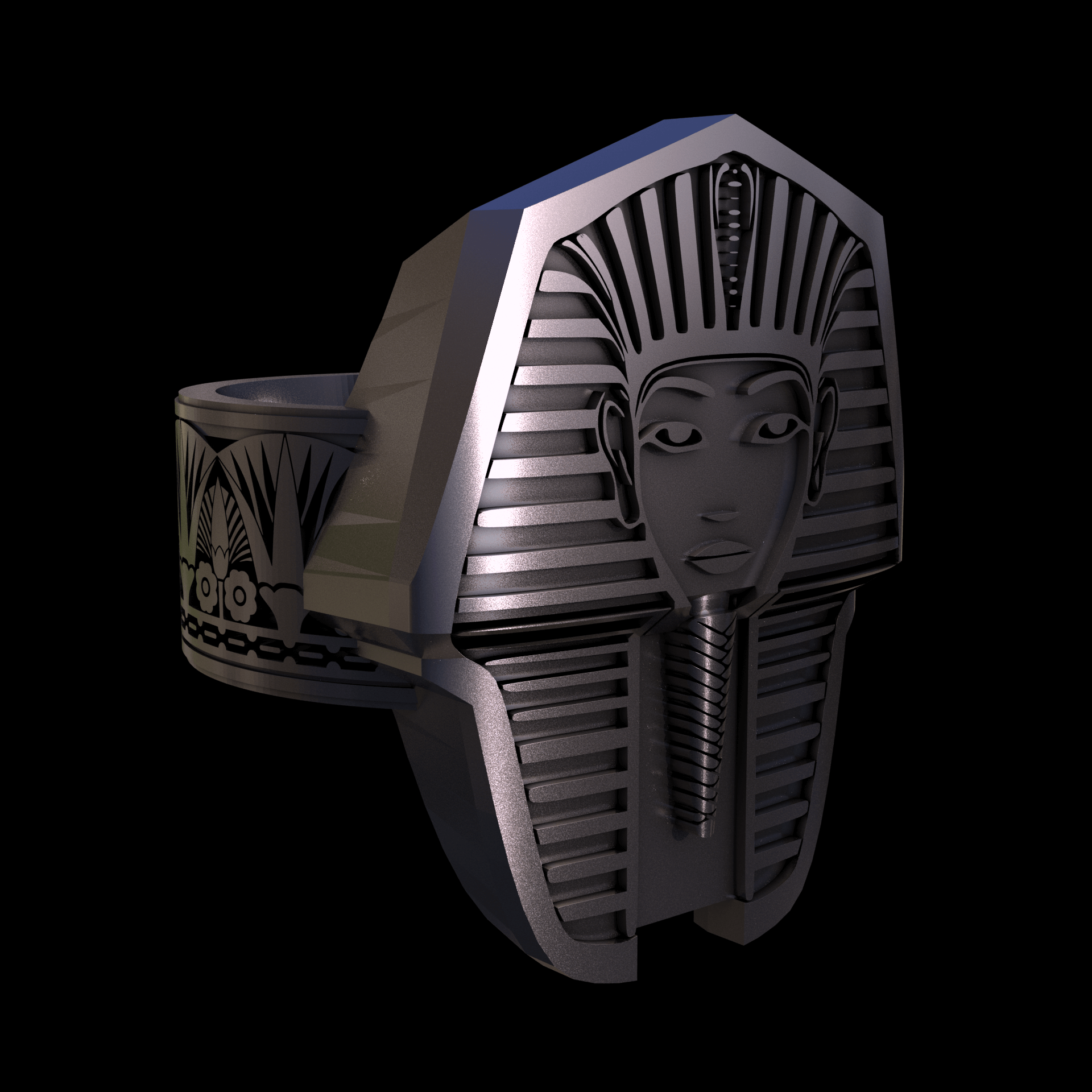 Bronze infused 420 stainless steel, manufactured using 3D printing, polished and plated in nickel for a silvery hue with a mild sheen, with visible print lines.