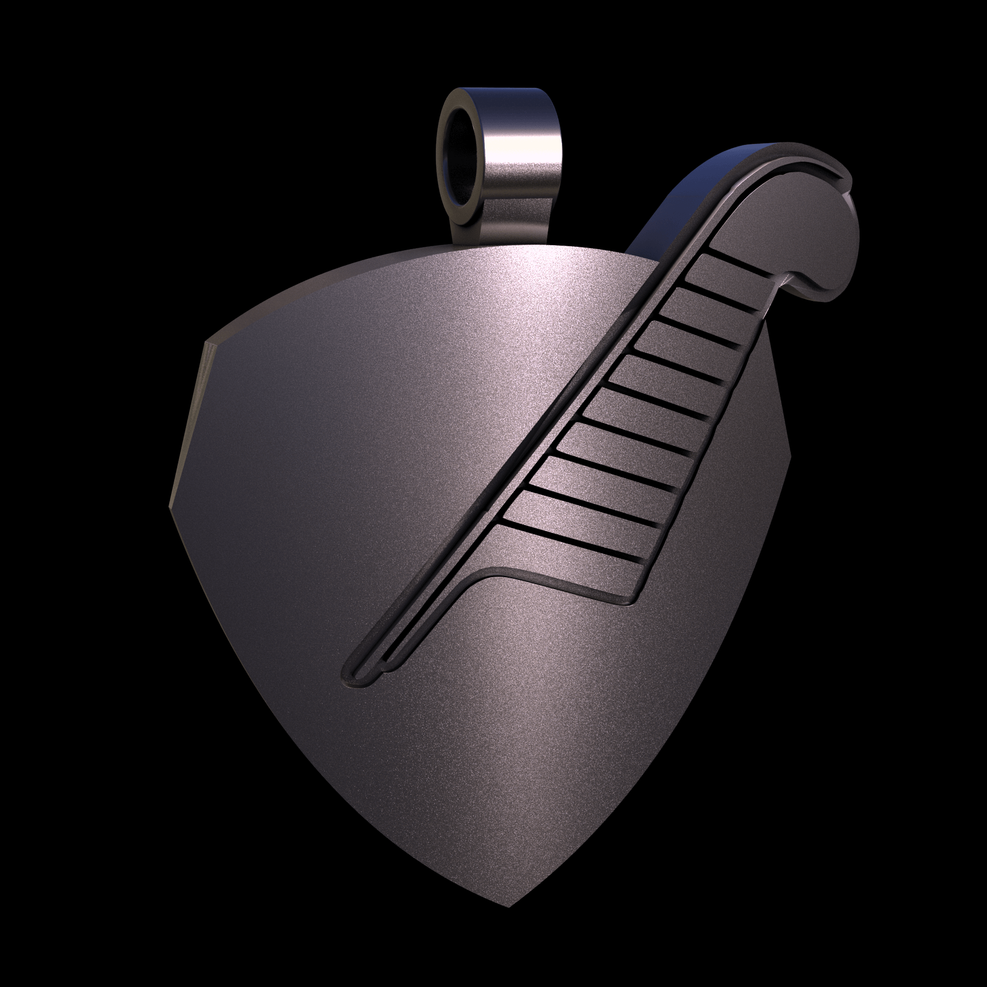 Bronze infused 420 stainless steel, manufactured using 3D printing, polished and plated in nickel for a silvery hue with a mild sheen, with visible print lines.