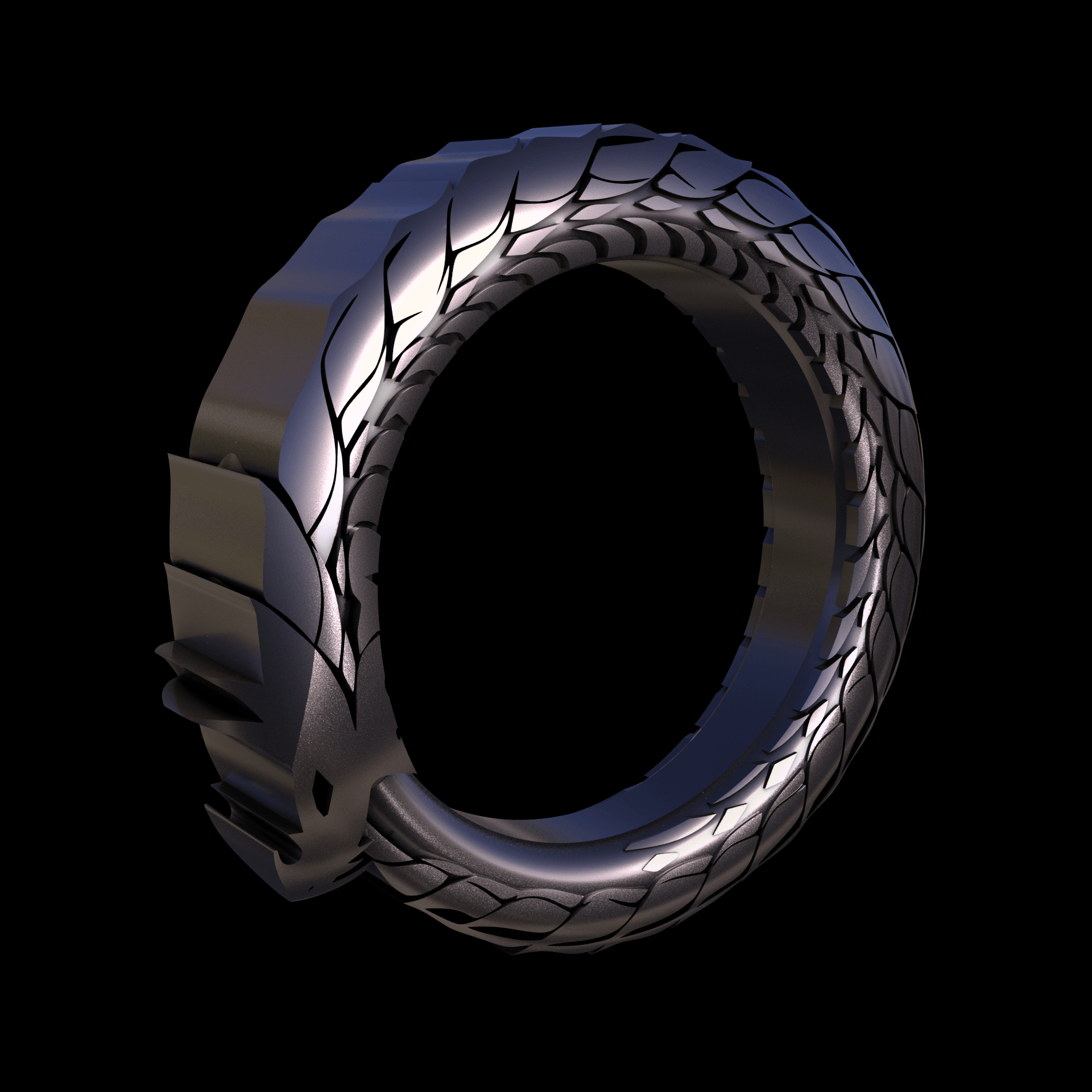Bronze infused 420 stainless steel, manufactured using 3D printing, polished and plated in nickel for a silvery hue with a mild sheen, with visible print lines.