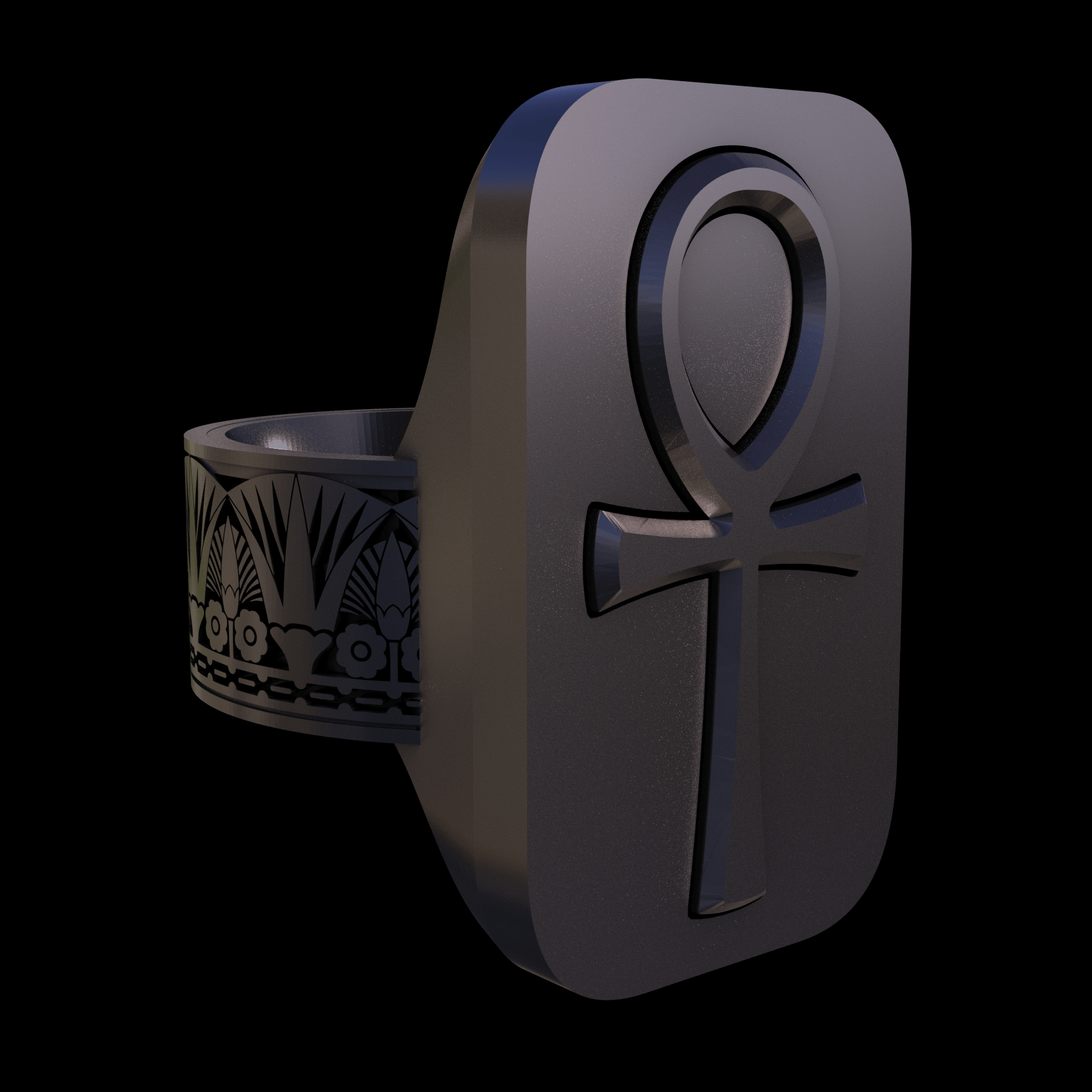 Bronze infused 420 stainless steel, manufactured using 3D printing, polished and plated in nickel for a silvery hue with a mild sheen, with visible print lines.