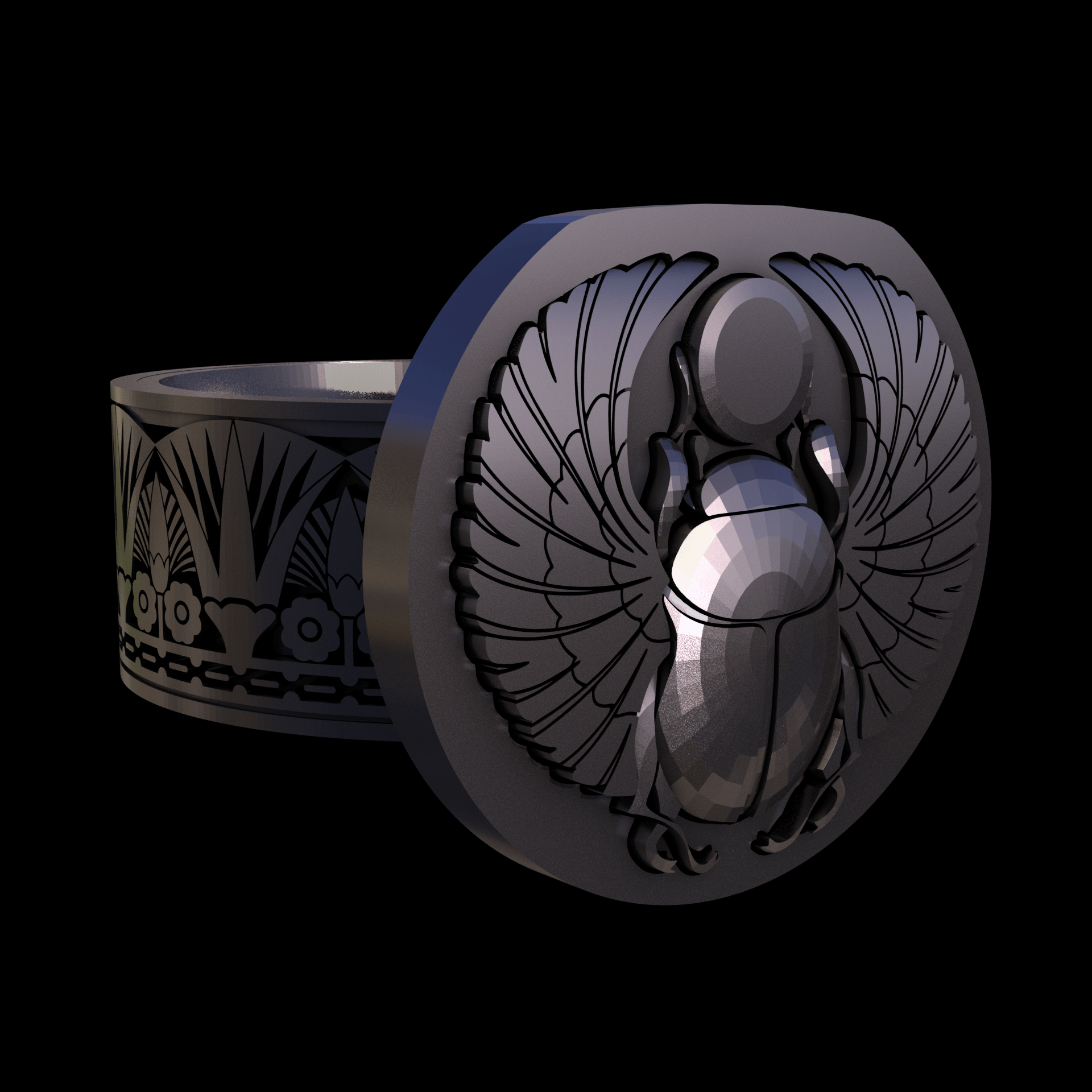 Bronze infused 420 stainless steel, manufactured using 3D printing, polished and plated in nickel for a silvery hue with a mild sheen, with visible print lines.