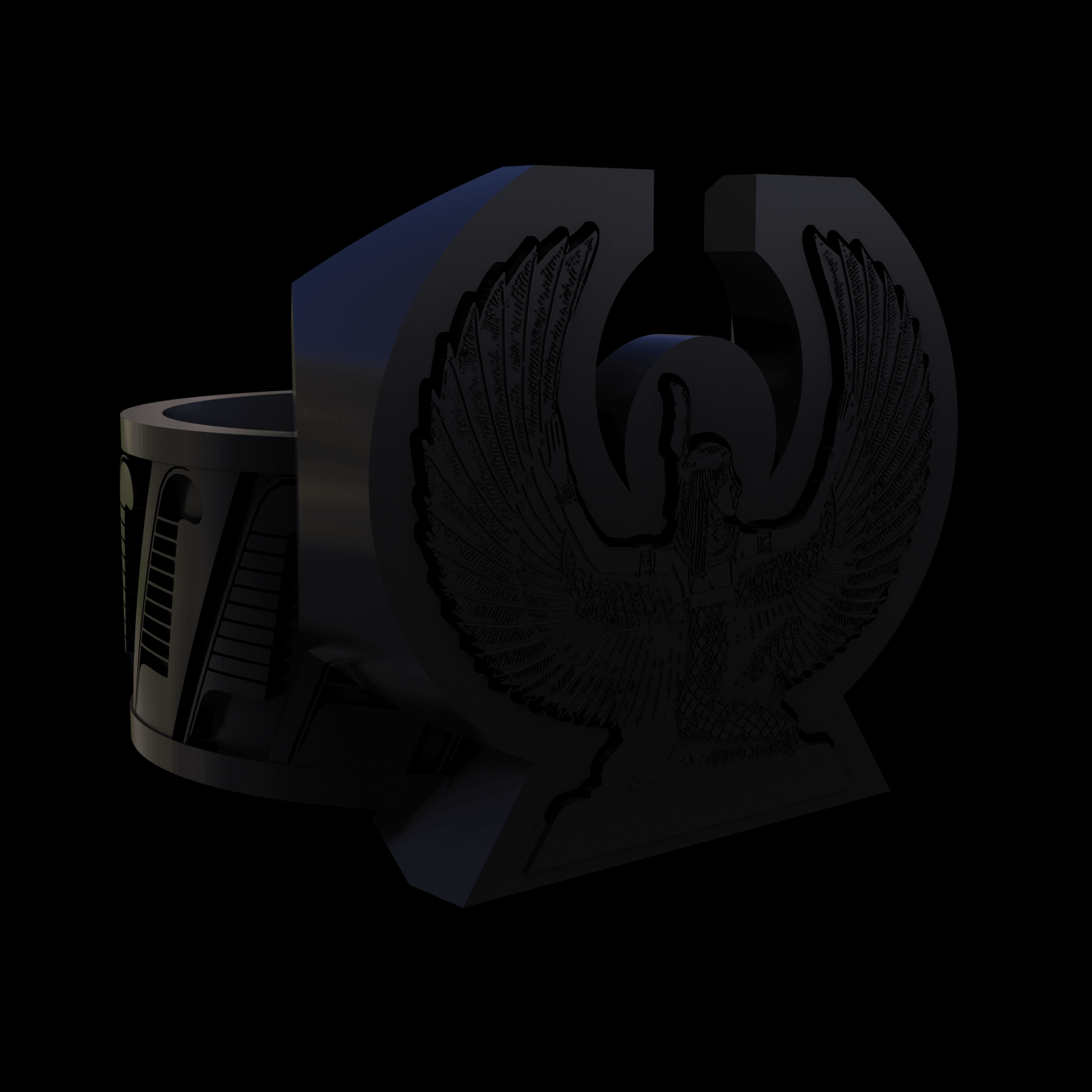 Bronze infused 420 stainless steel, manufactured using 3D printing, treated and polished for a dark grey sheen, with visible print lines.