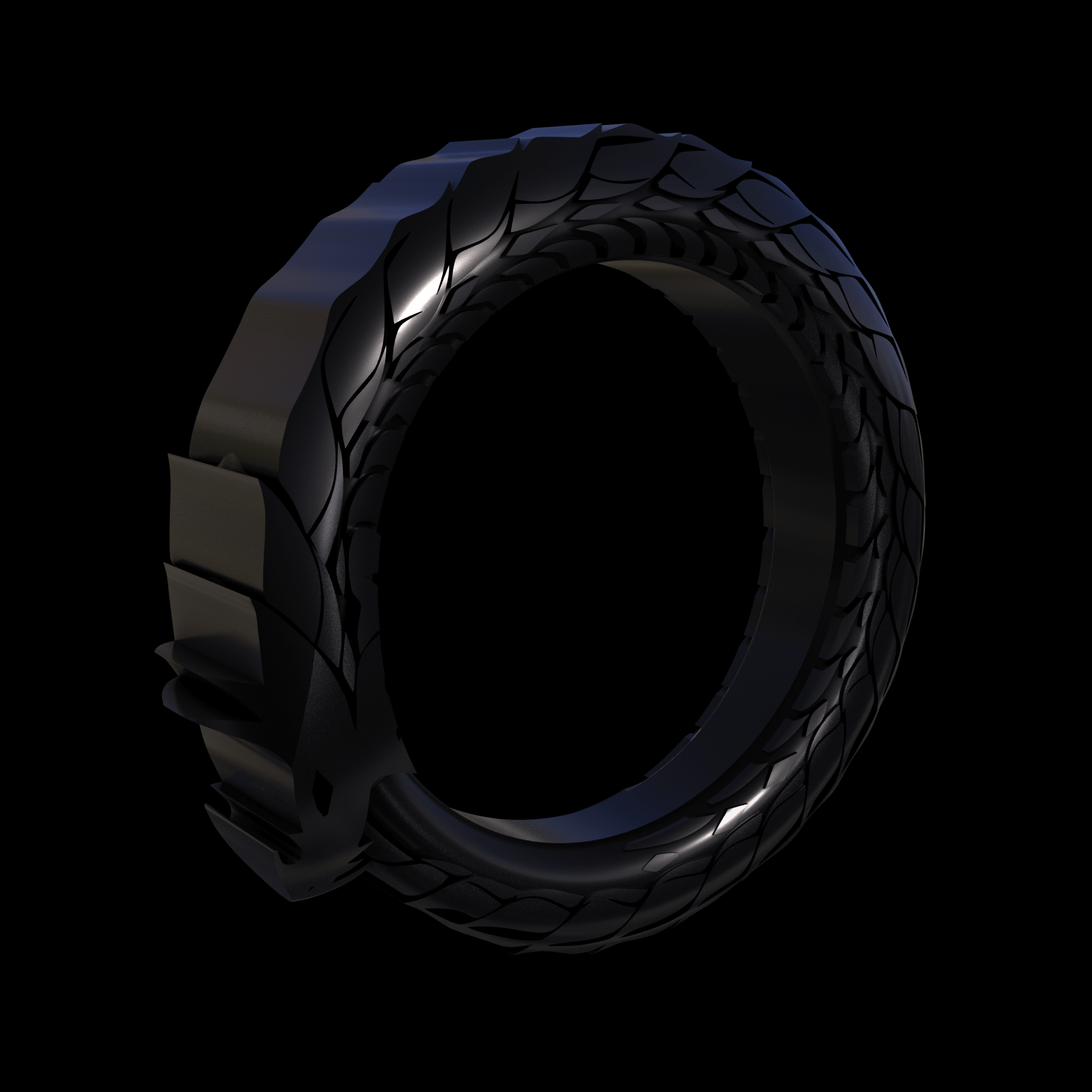 Bronze infused 420 stainless steel, manufactured using 3D printing, treated and polished for a dark grey sheen, with visible print lines.