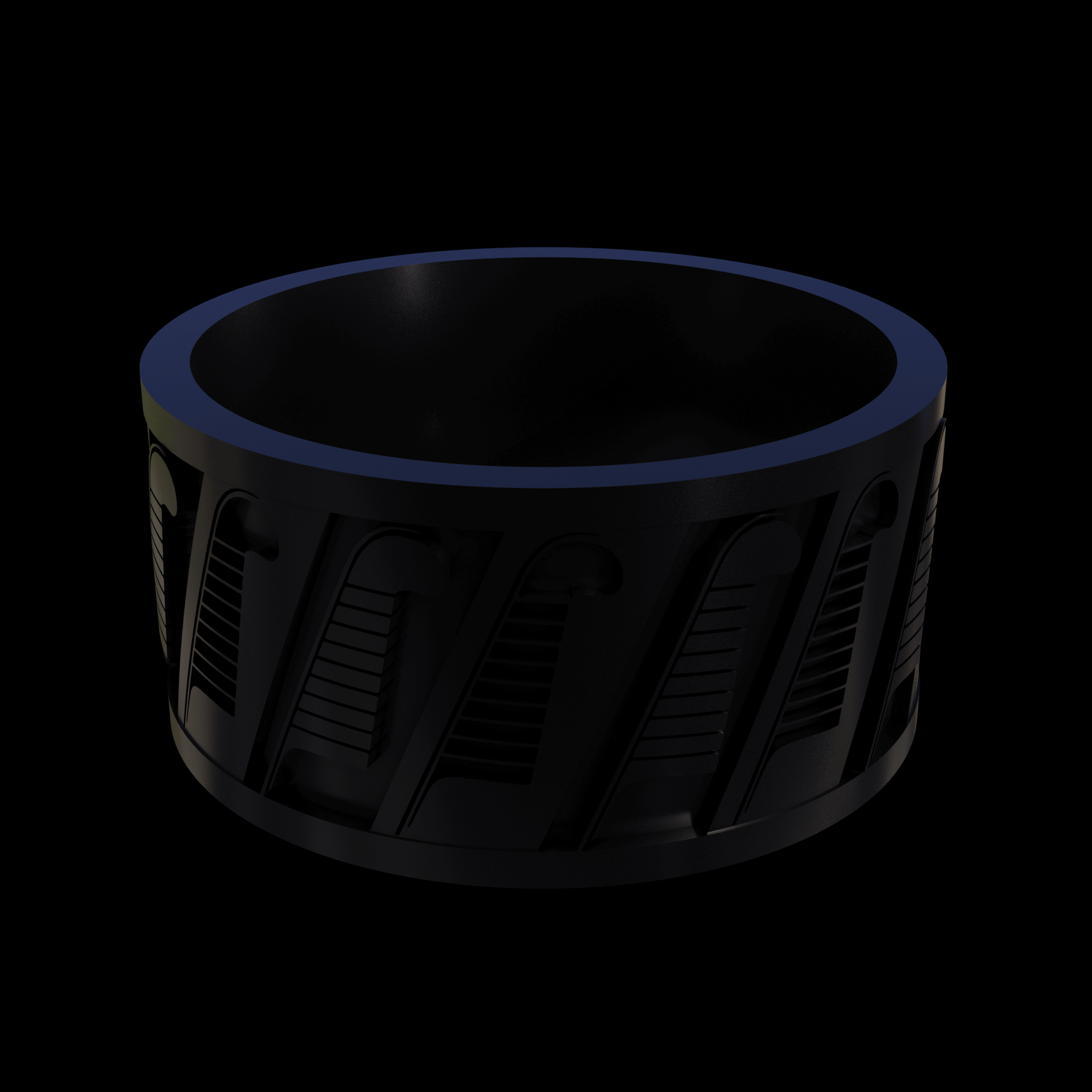 Bronze infused 420 stainless steel, manufactured using 3D printing, treated and polished for a dark grey sheen, with visible print lines.