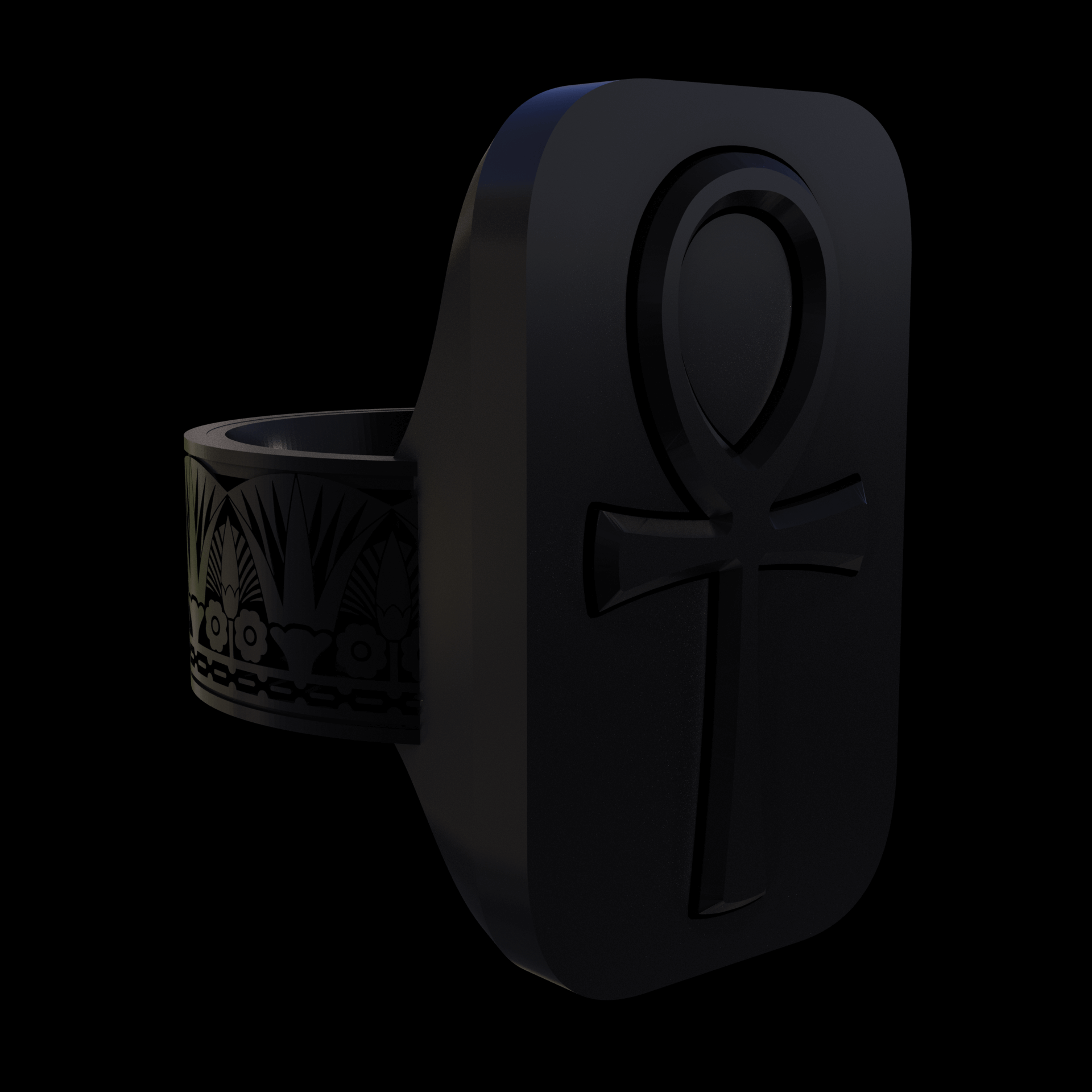 Bronze infused 420 stainless steel, manufactured using 3D printing, treated and polished for a dark grey sheen, with visible print lines.