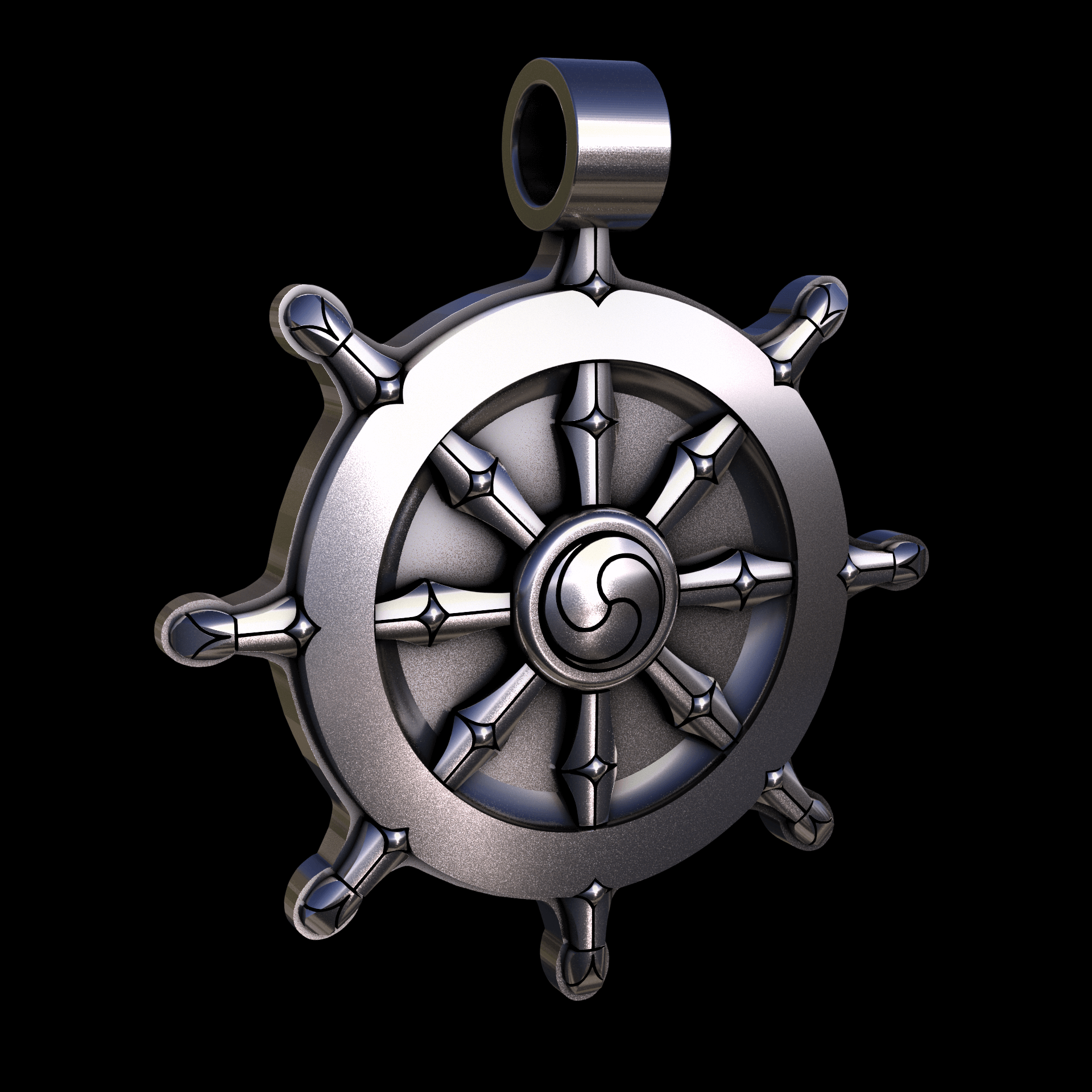 Brass manufactured using wax casting, with 0.5 micron thick electroplated rhodium surface, with a hand polished finish, for a shiny, fine sheen surface.