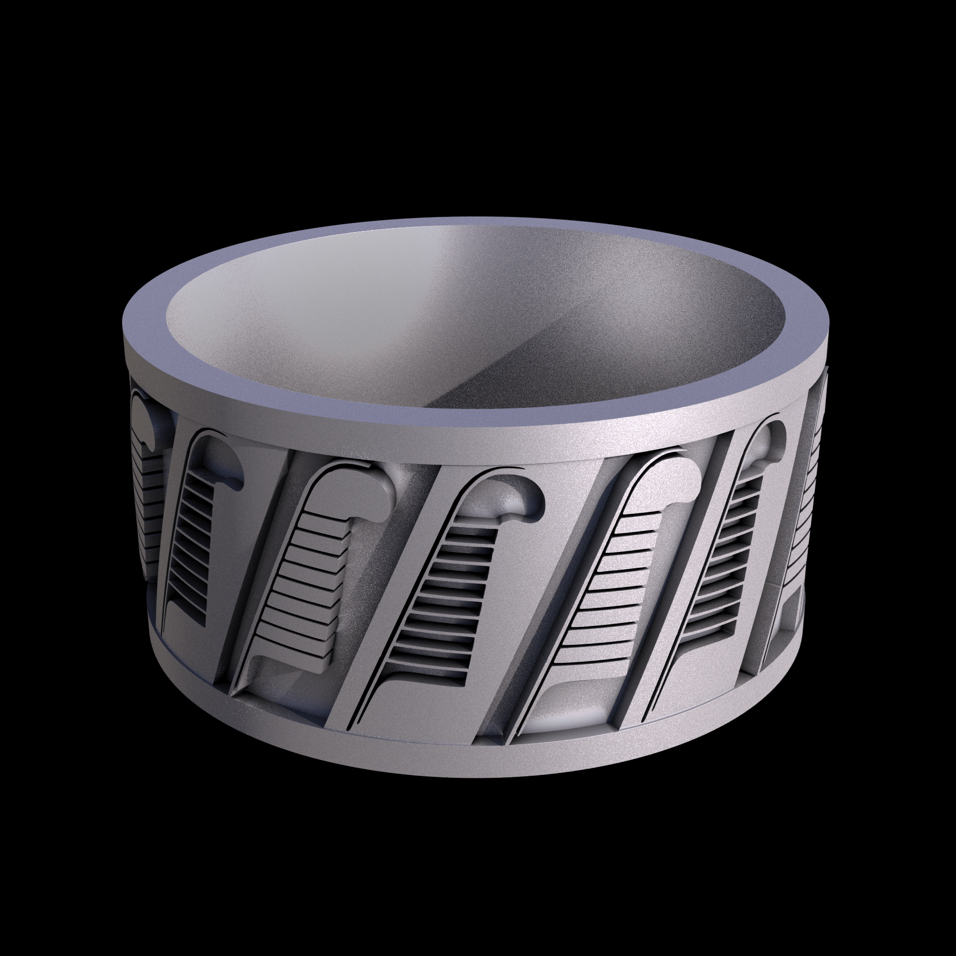 Stainless Steel 17-4PH, manufactured using 3D printing, and media blasted after sintering, for a semi matte, rough surface finish.