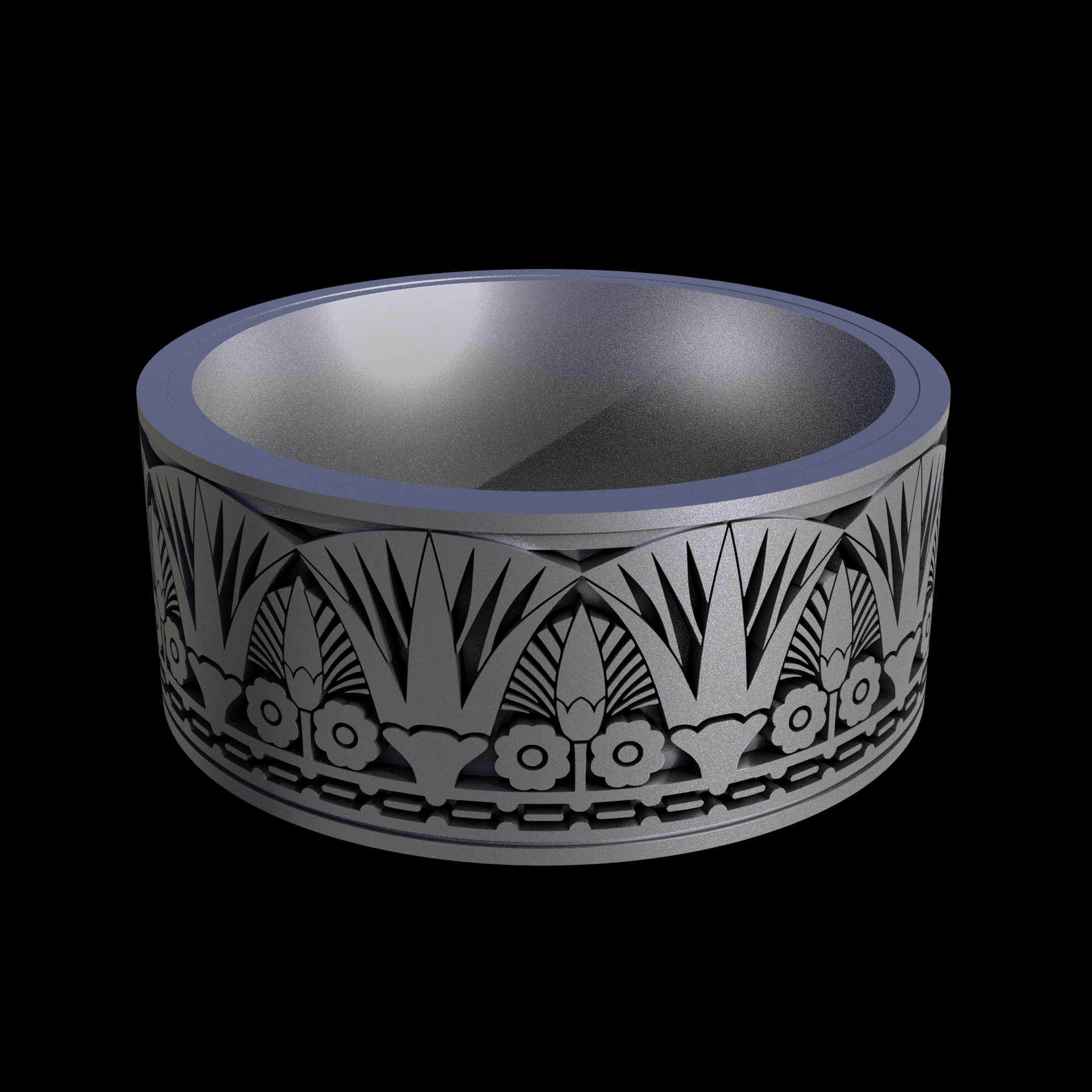 Stainless Steel 316L, manufactured using 3D printing, and media blasted after sintering, for a semi matte, rough surface finish.