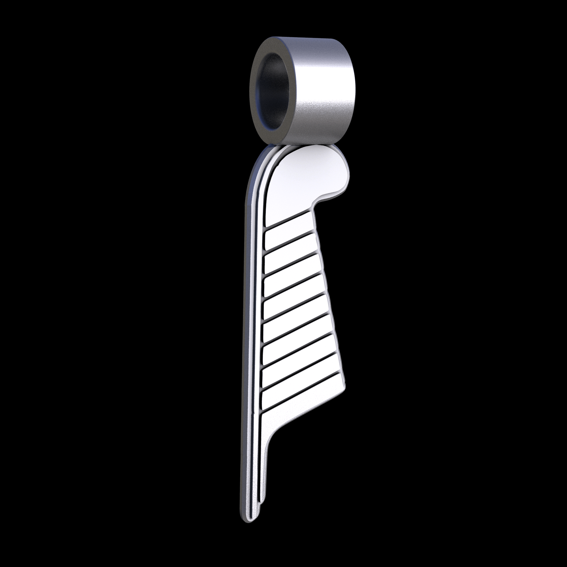 Stainless Steel 316L, manufactured using 3D printing, and media blasted after sintering, for a semi matte, rough surface finish.