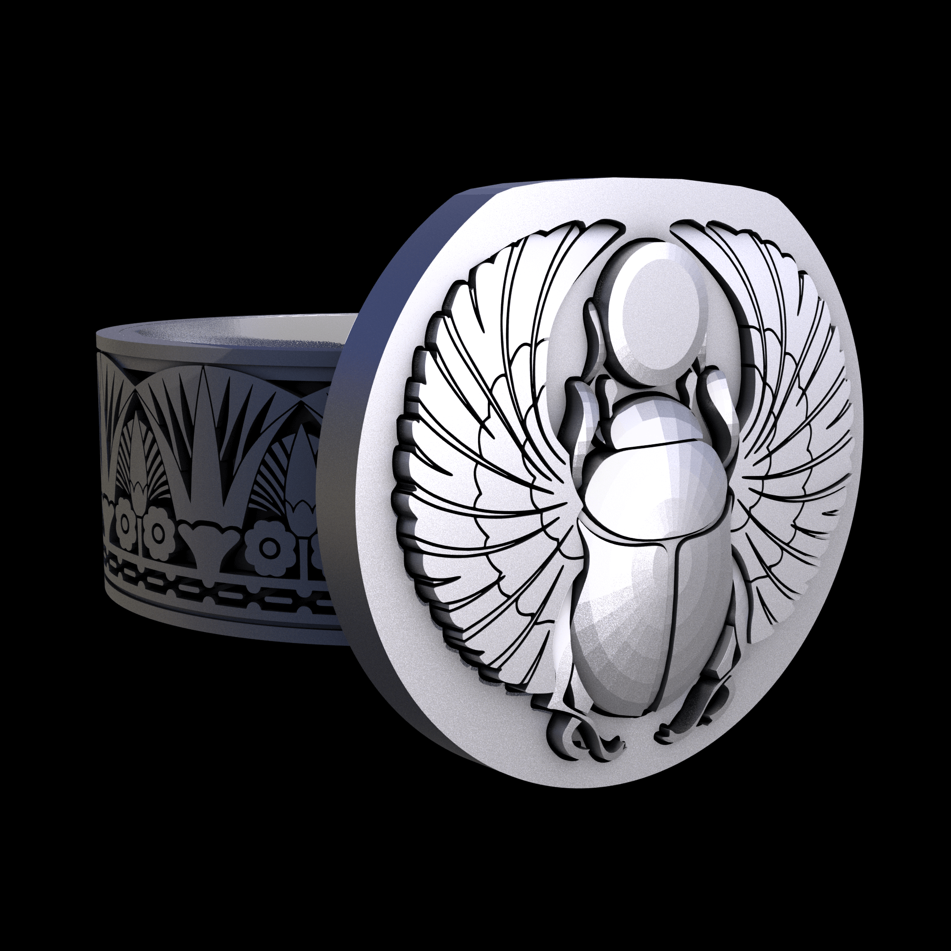Stainless Steel 316L, manufactured using 3D printing, and media blasted after sintering, for a semi matte, rough surface finish.