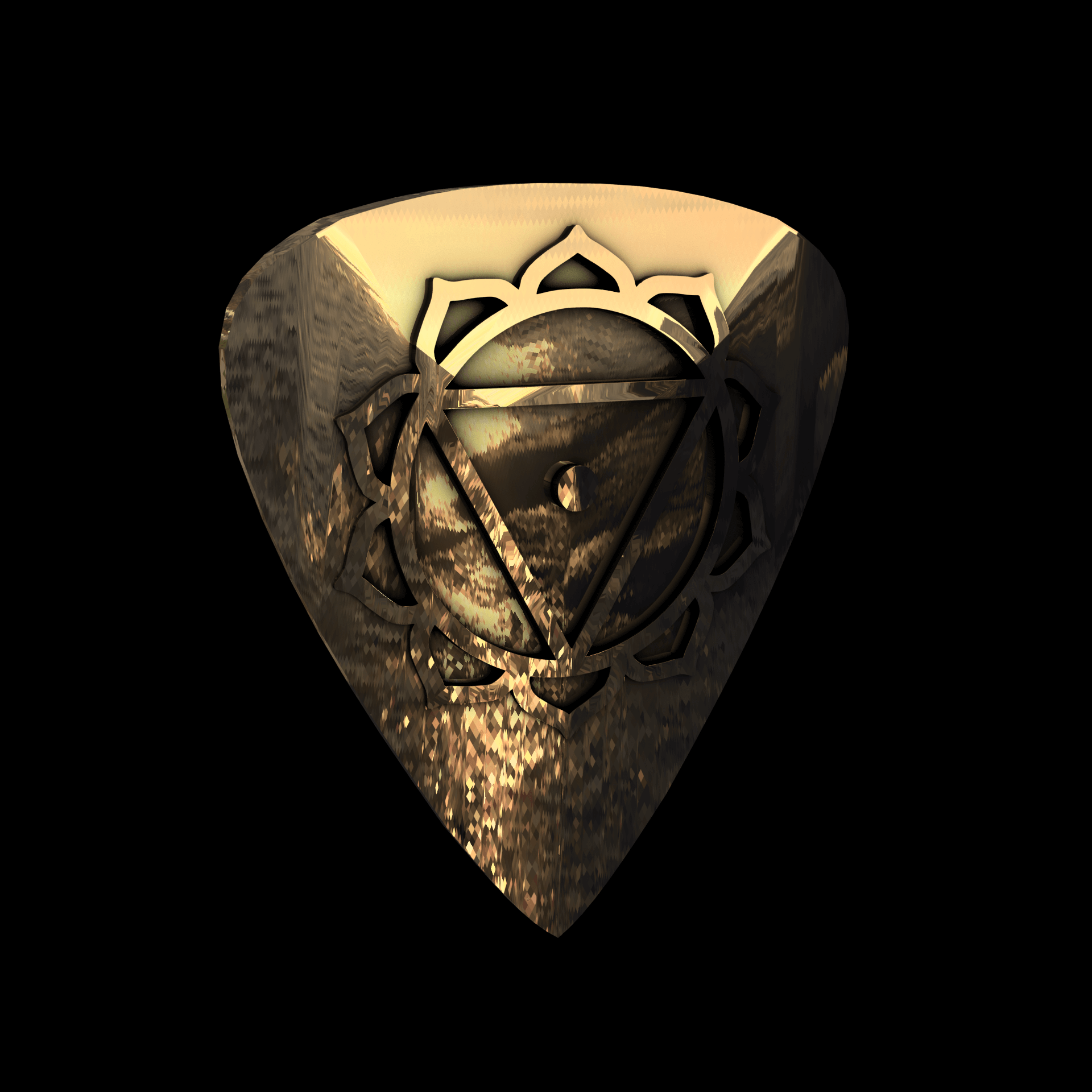 Brass manufactured using wax casting, with 0.5 micron thick eletroplated 14K Gold surface, polished for a shiny, smooth sheen surface.