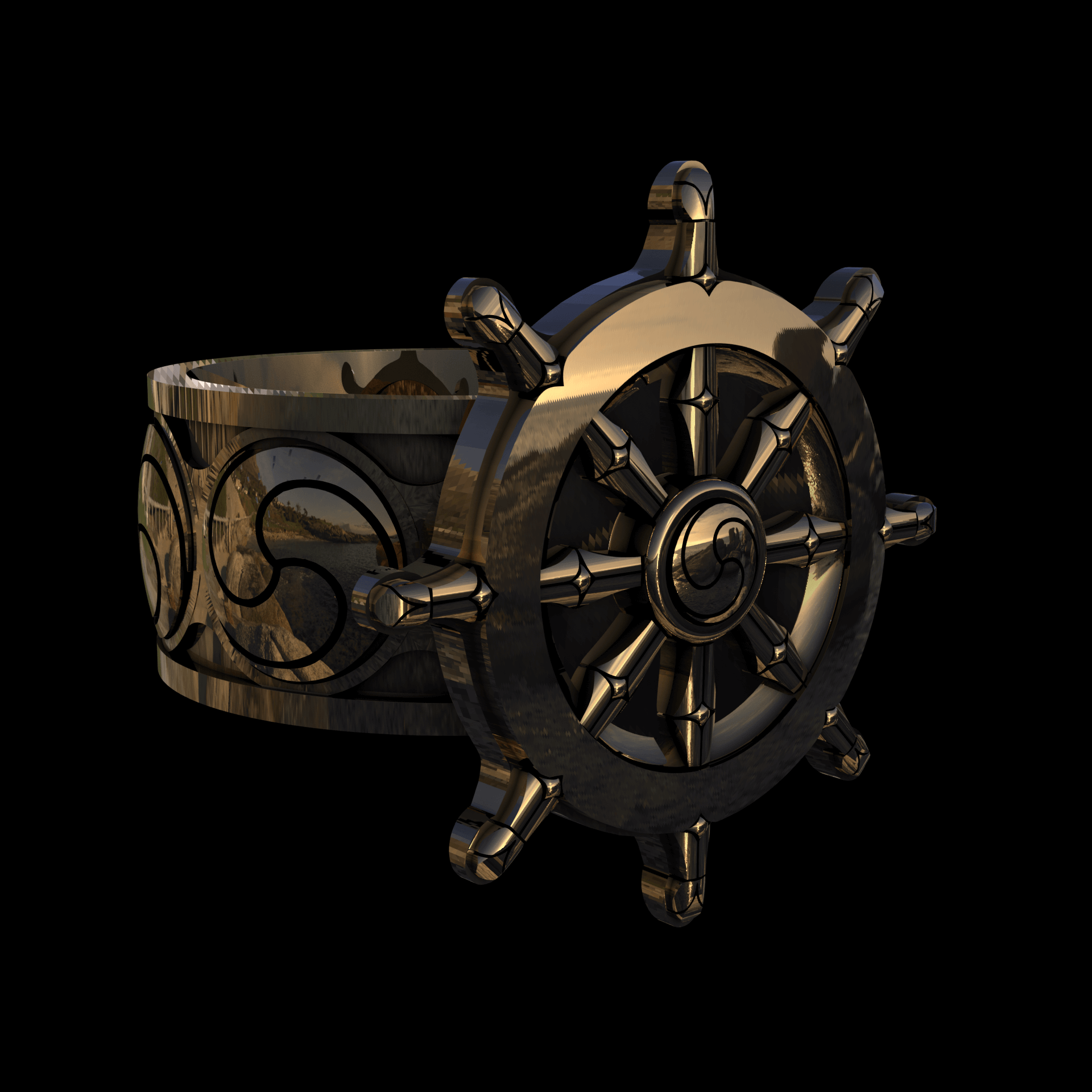 Brass manufactured using wax casting, with 0.5 micron thick eletroplated 14K Gold surface, polished for a shiny, smooth sheen surface.