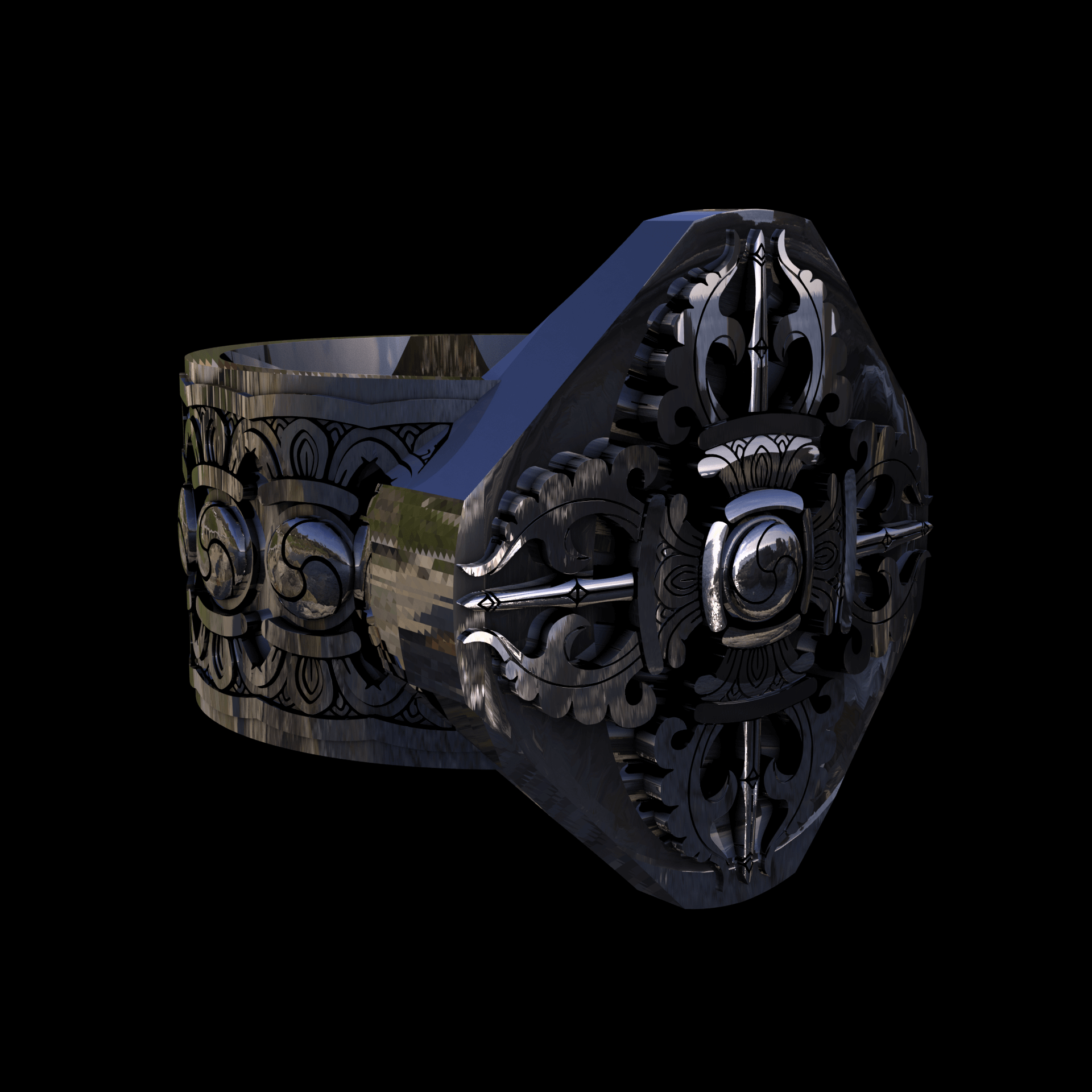 14K White Gold manufactured using wax casting, and polished for a shiny, smooth sheen surface.