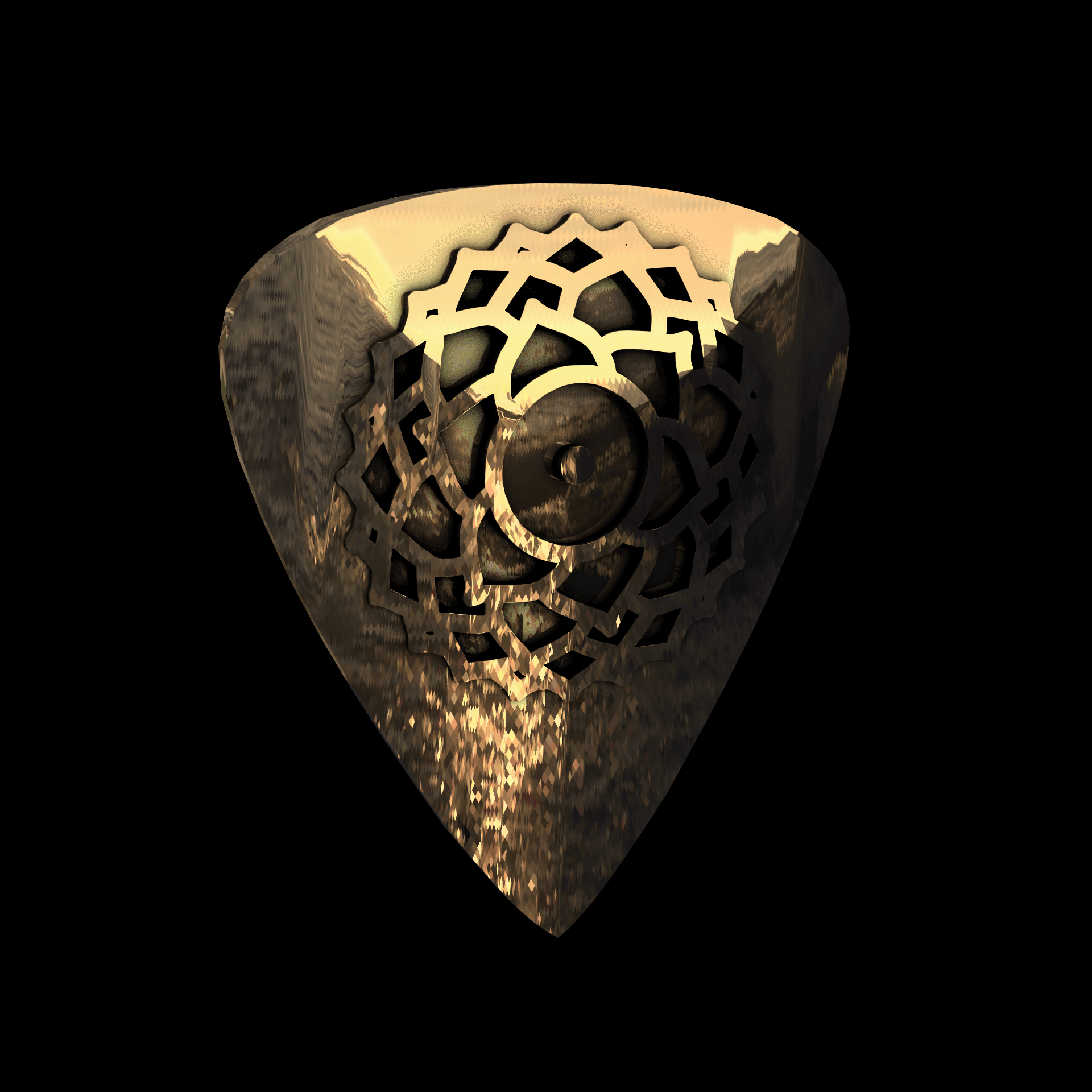 Brass manufactured using wax casting, with 0.5 micron thick eletroplated 18K Gold surface, polished for a shiny, smooth sheen surface.