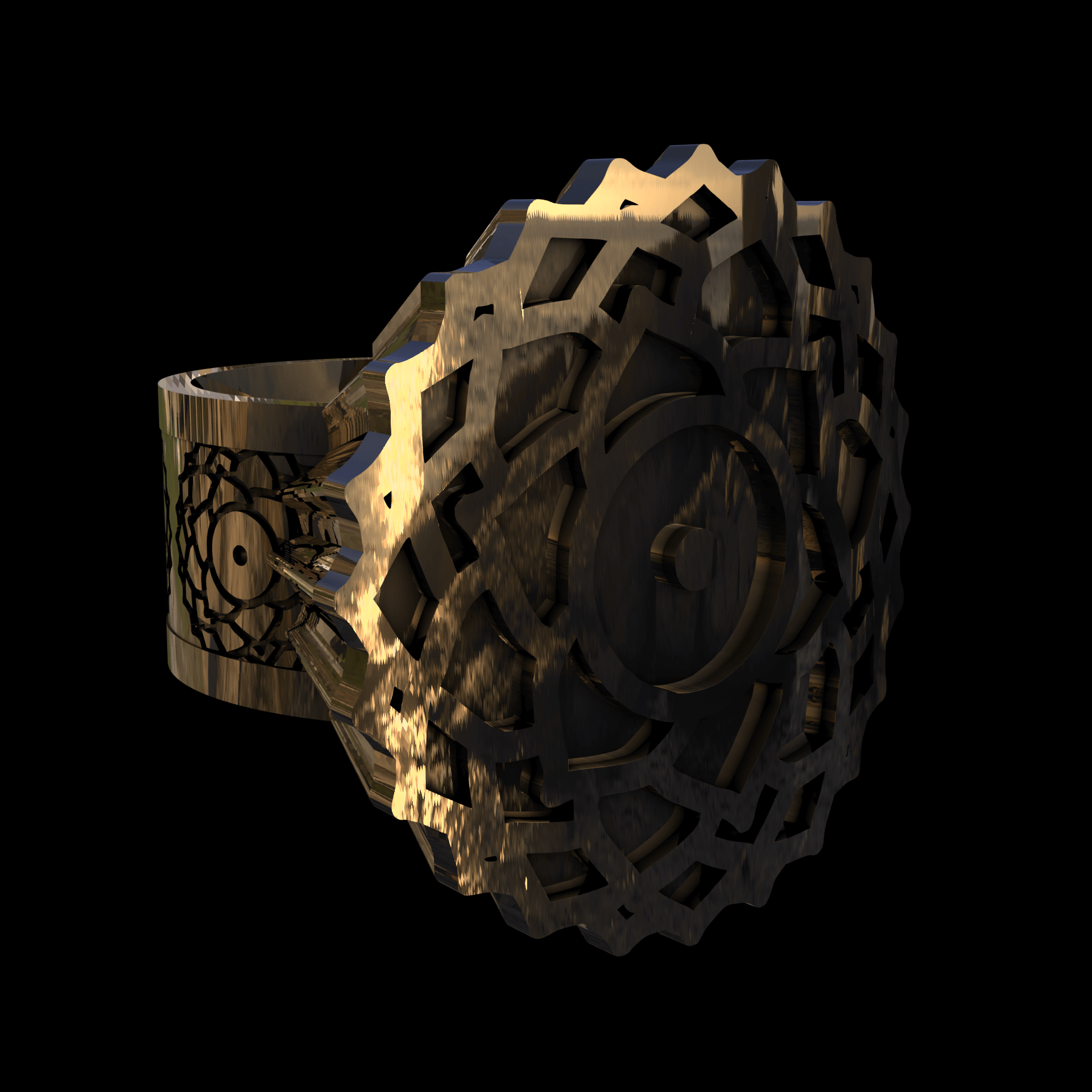 Brass manufactured using wax casting, with 0.5 micron thick eletroplated 18K Gold surface, polished for a shiny, smooth sheen surface.