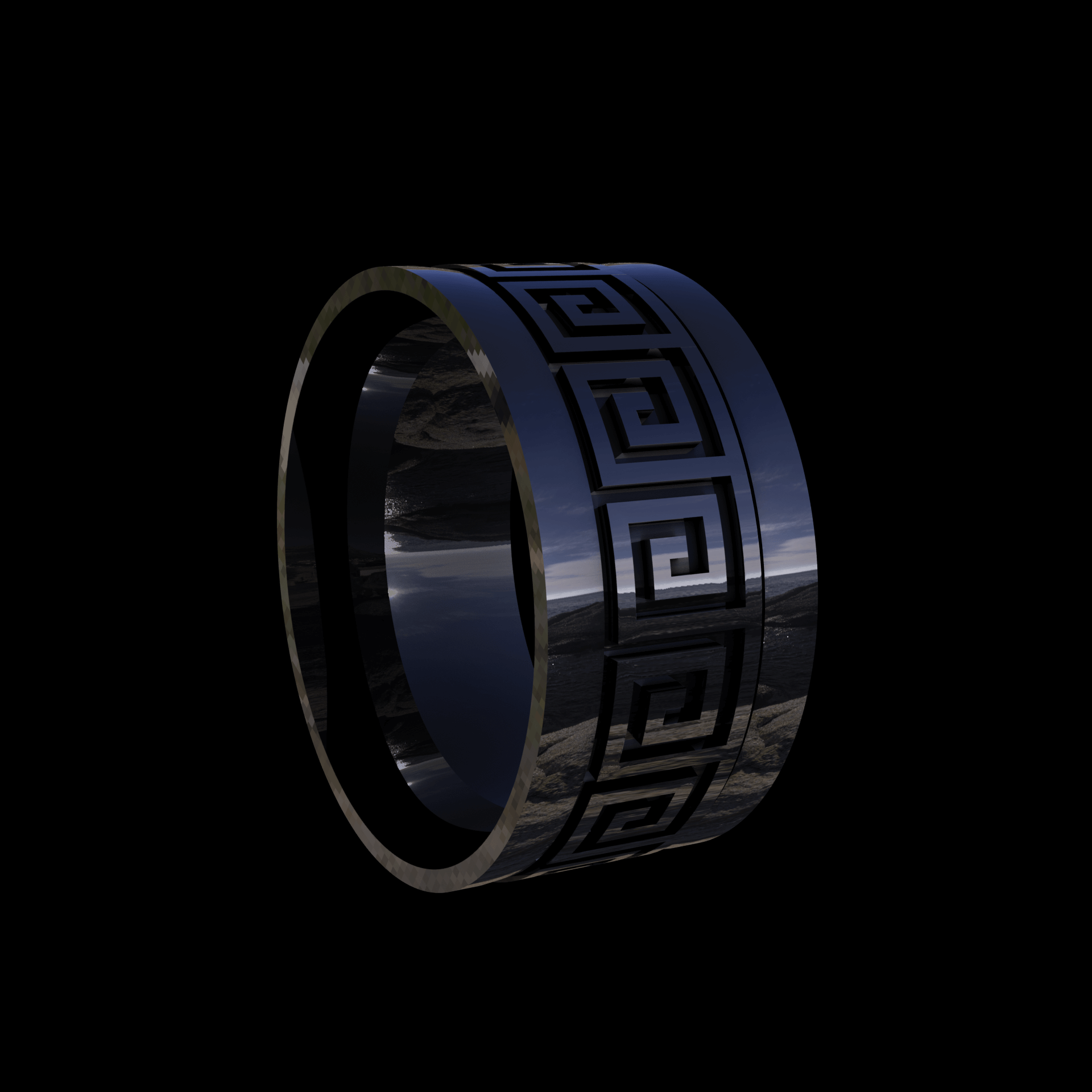 Sterling silver manufactured using wax casting, polished for a slightly textured, mild sheen surface, and recessed details blackened for a steampunk look.