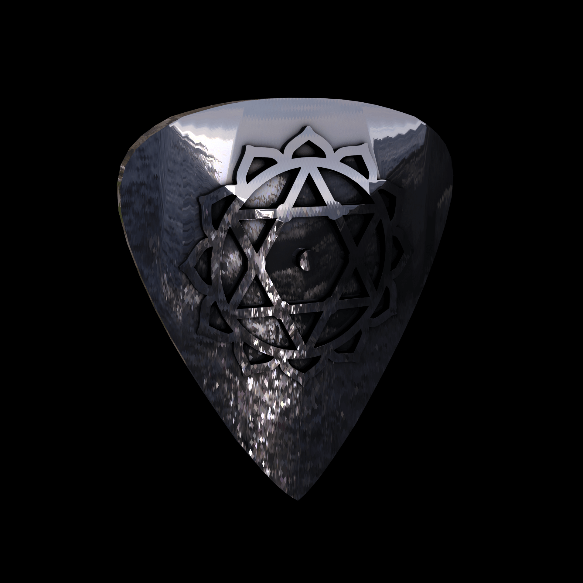 Sterling silver manufactured using wax casting, polished for a slightly textured, mild sheen surface, and recessed details blackened for a steampunk look.