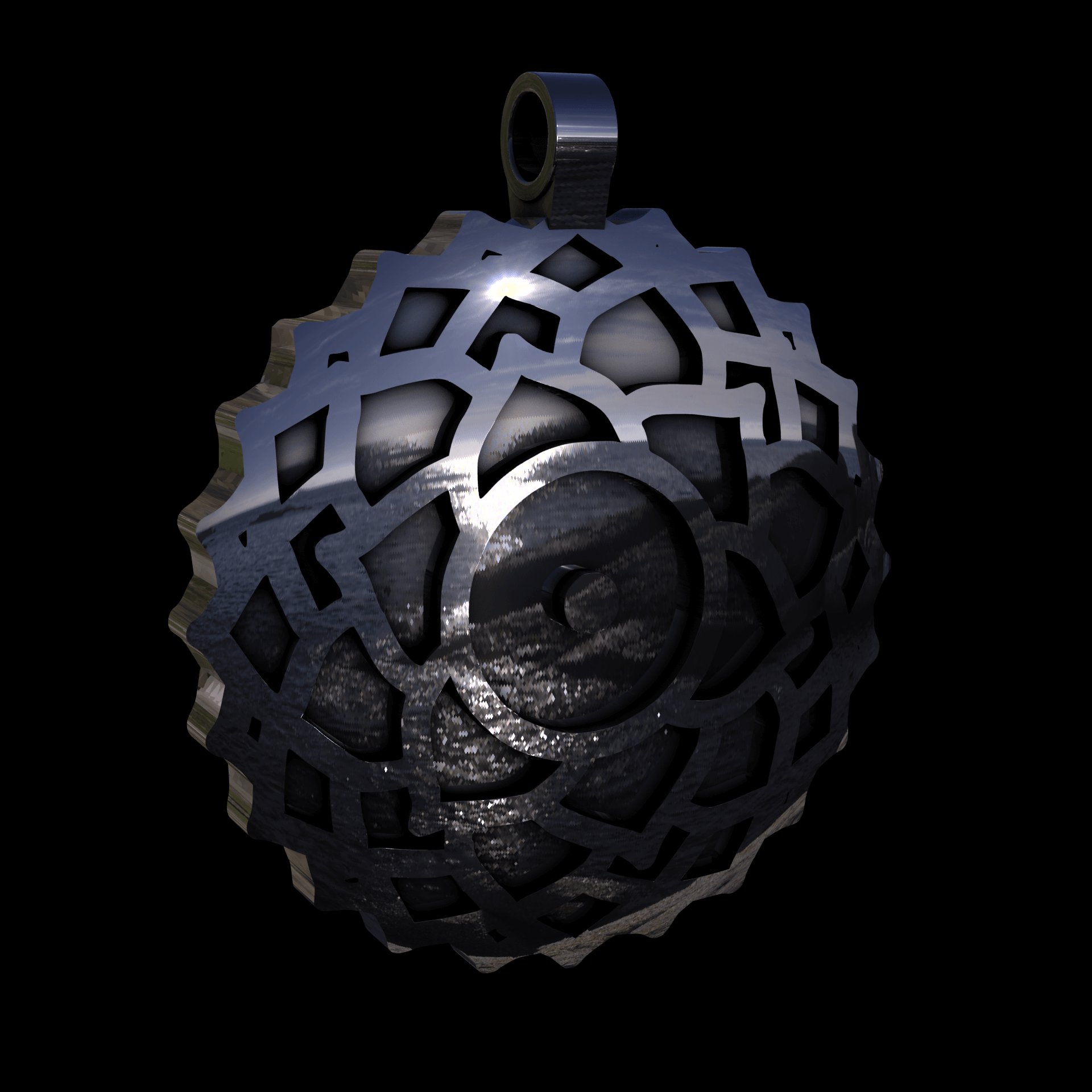 Sterling silver manufactured using wax casting, polished for a slightly textured, mild sheen surface, and recessed details blackened for a steampunk look.