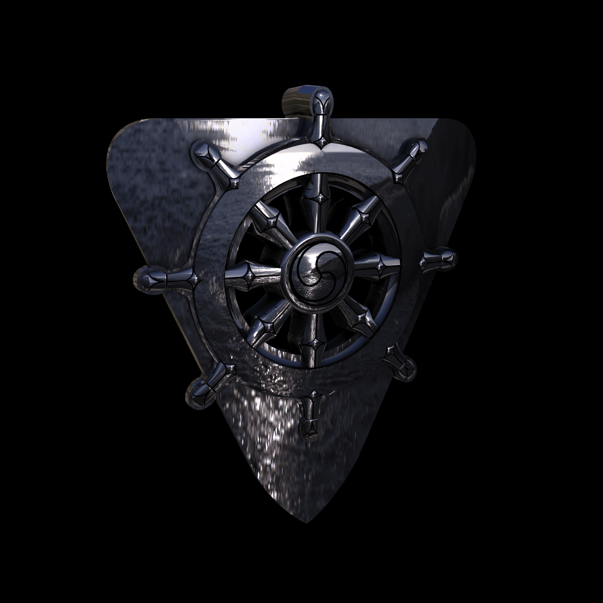 Sterling silver manufactured using wax casting, polished for a slightly textured, mild sheen surface, and recessed details blackened for a steampunk look.