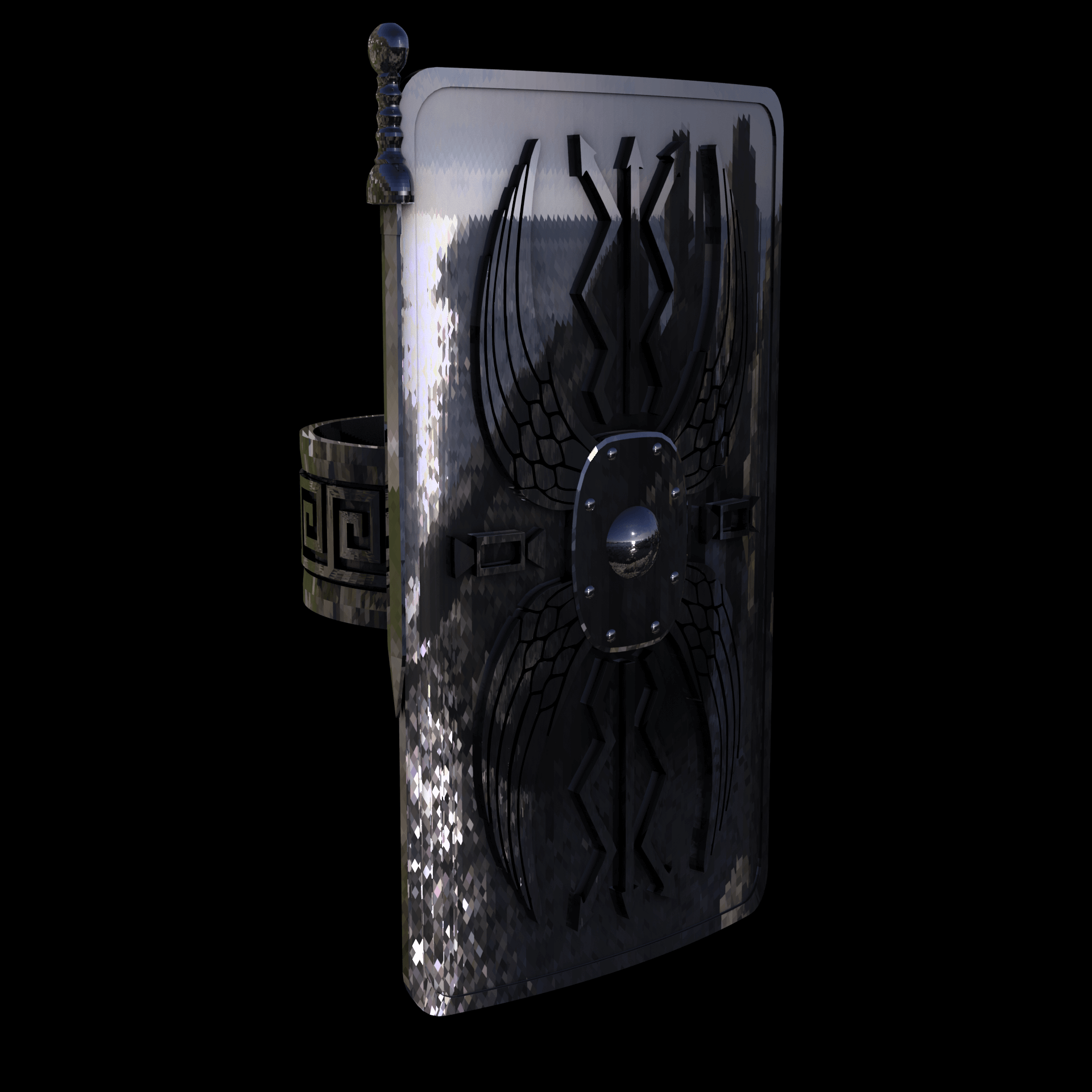 Sterling silver manufactured using wax casting, polished for a slightly textured, mild sheen surface, and recessed details blackened for a steampunk look.