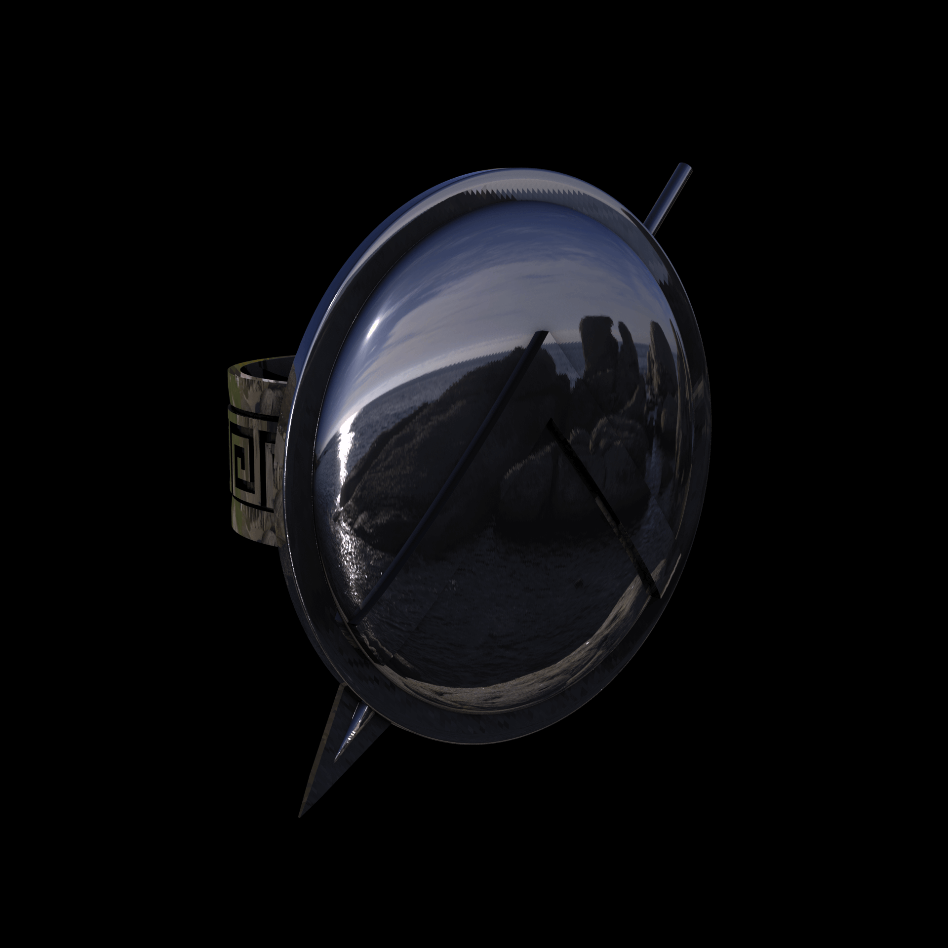 Sterling silver manufactured using wax casting, polished for a slightly textured, mild sheen surface, and recessed details blackened for a steampunk look.