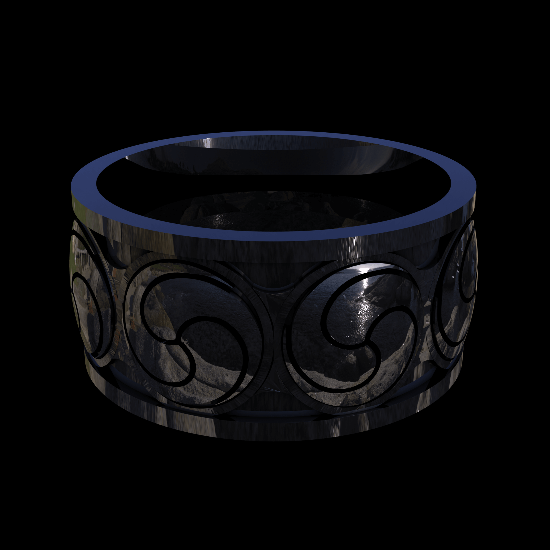 Sterling silver manufactured using wax casting, polished for a slightly textured, mild sheen surface, and recessed details blackened for a steampunk look.