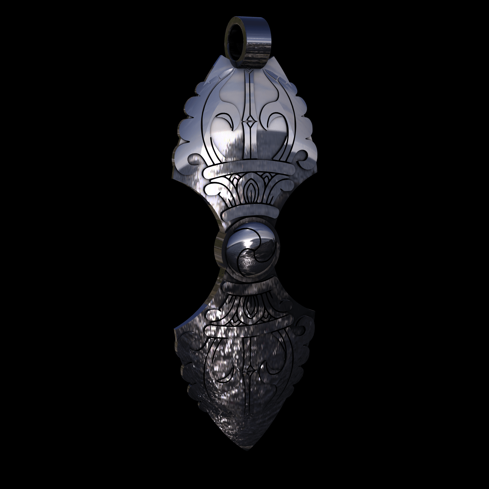 Sterling silver manufactured using wax casting, polished for a slightly textured, mild sheen surface, and recessed details blackened for a steampunk look.