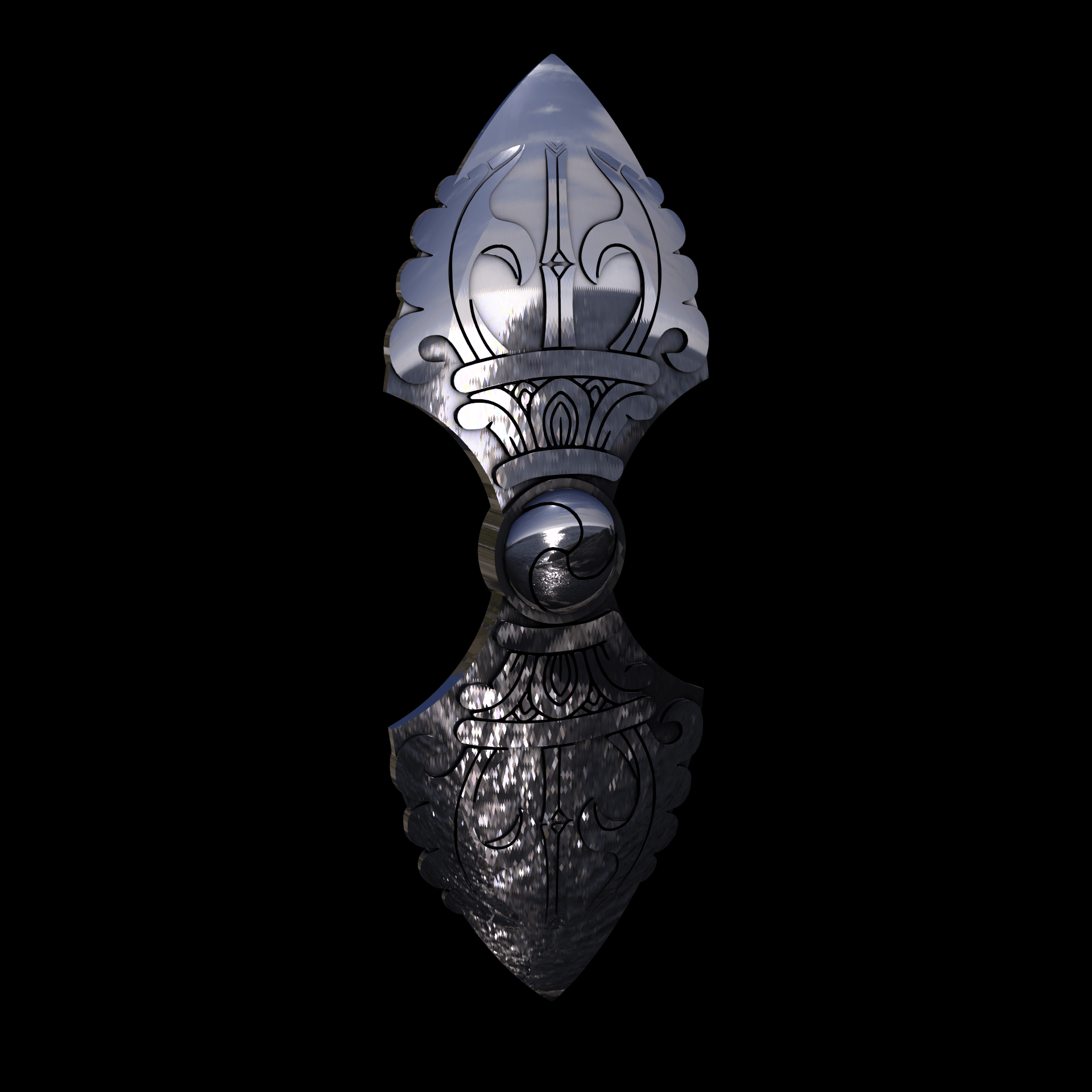 Sterling silver manufactured using wax casting, polished for a slightly textured, mild sheen surface, and recessed details blackened for a steampunk look.