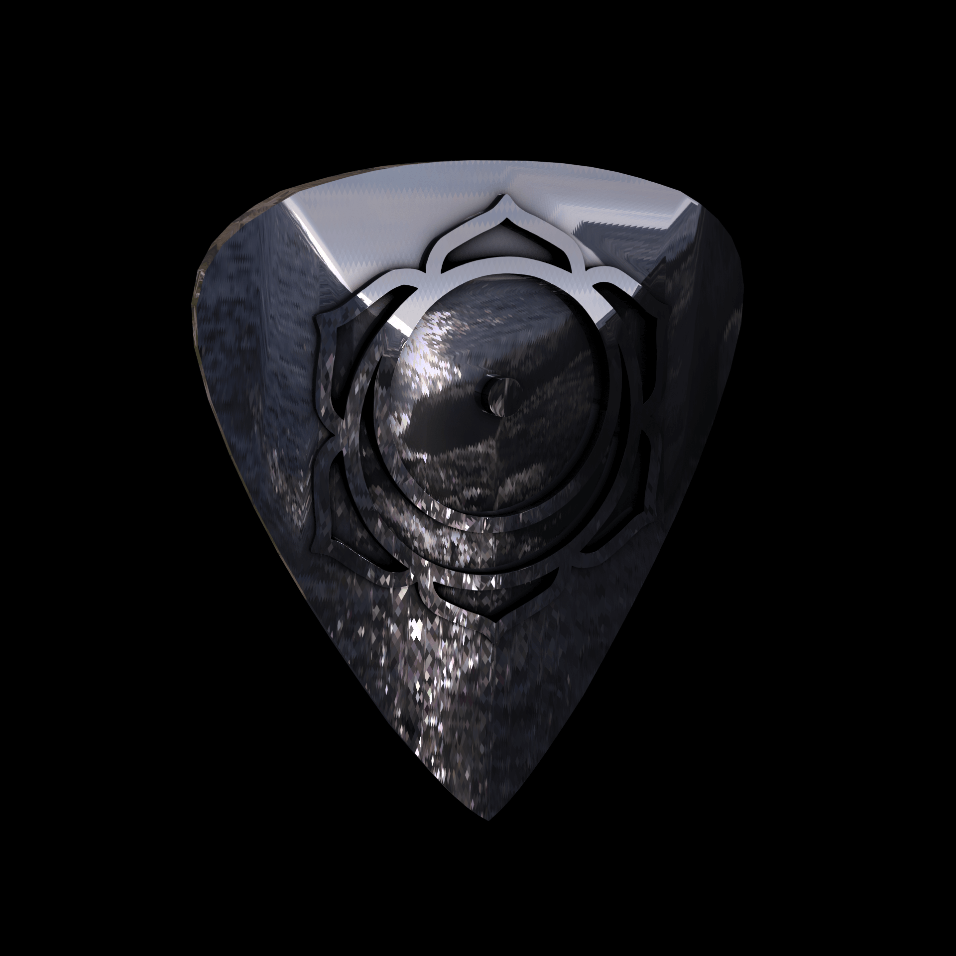 Sterling silver manufactured using wax casting, polished for a slightly textured, mild sheen surface, and recessed details blackened for a steampunk look.