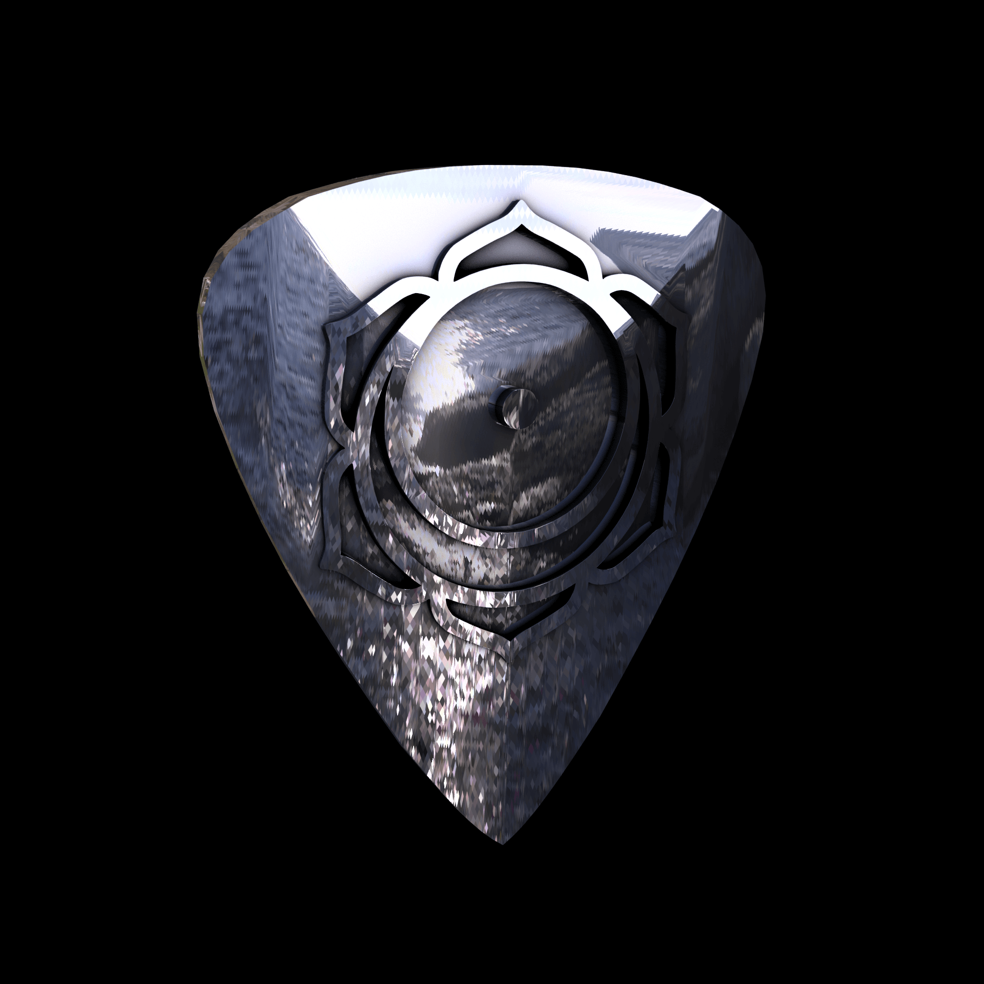 Sterling silver manufactured using wax casting, with extensive polishing reaching intricate details, acheiving a elegant, sleek shiny surface with a fine sheen.