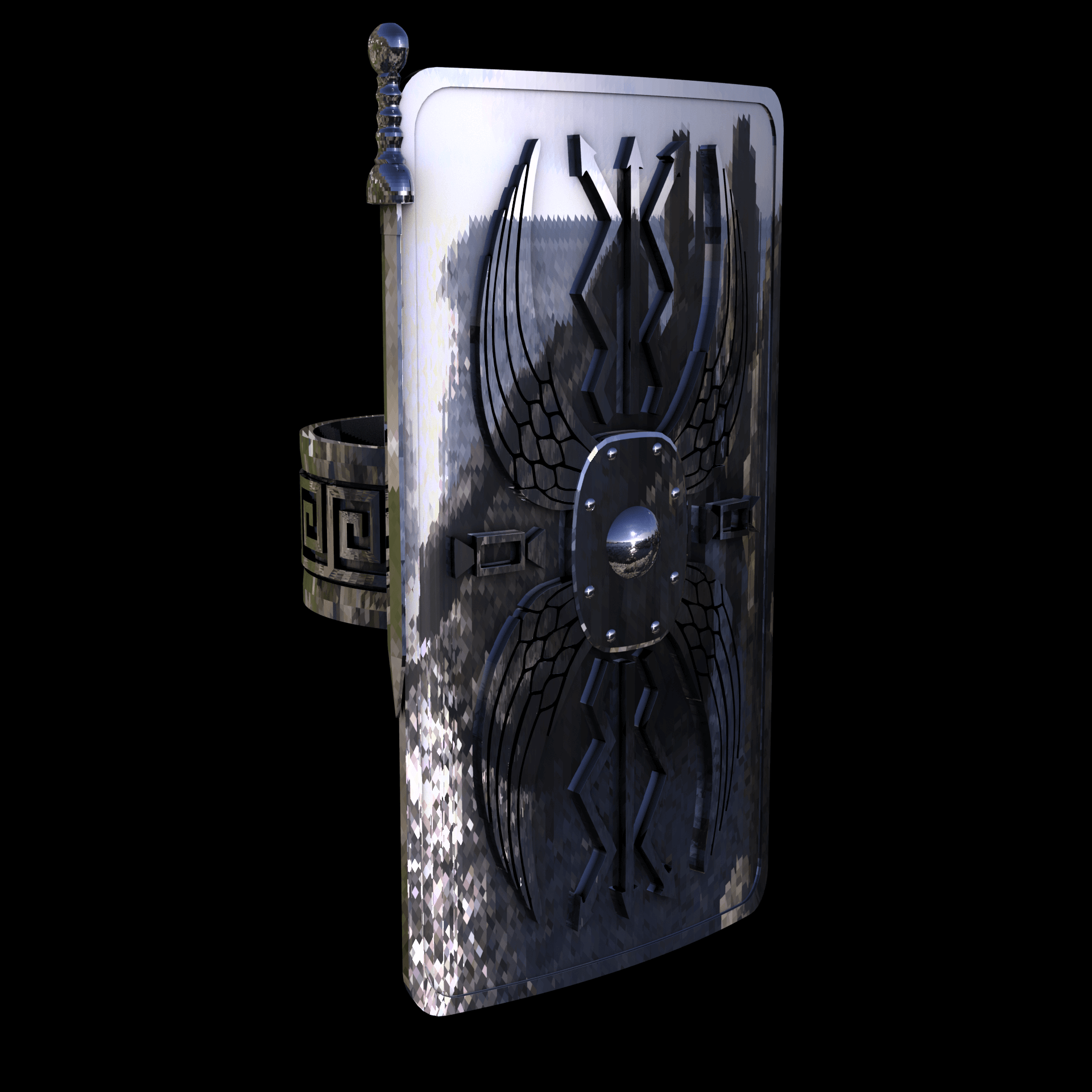 Sterling silver manufactured using wax casting, with extensive polishing reaching intricate details, acheiving a elegant, sleek shiny surface with a fine sheen.