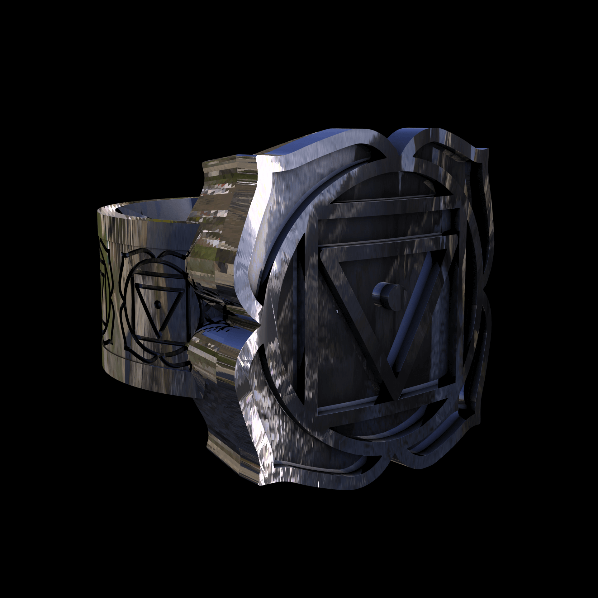 Sterling silver manufactured using wax casting, with extensive polishing reaching intricate details, acheiving a elegant, sleek shiny surface with a fine sheen.